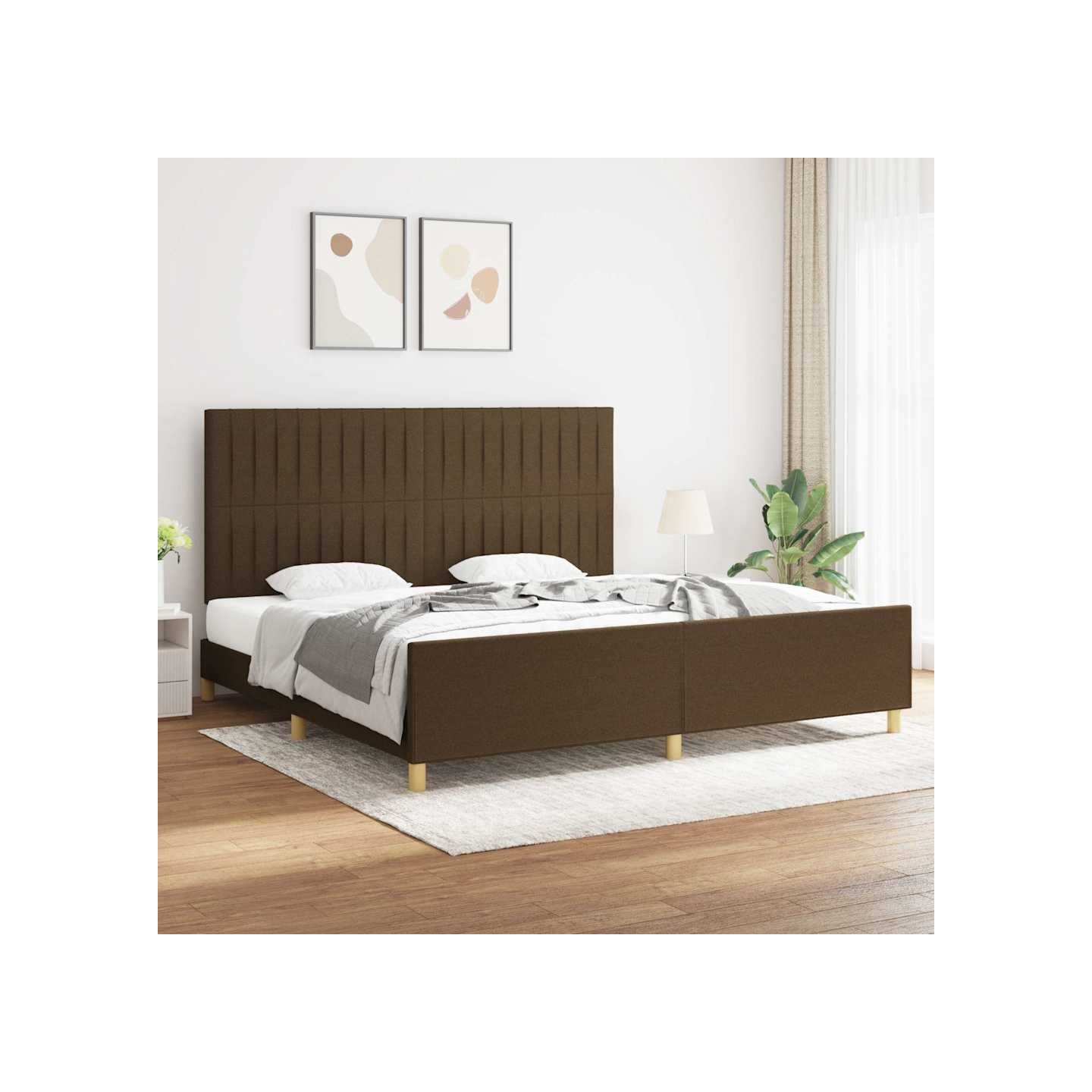 Cadre de lit sans matelas marron foncé 200x200 cm tissu