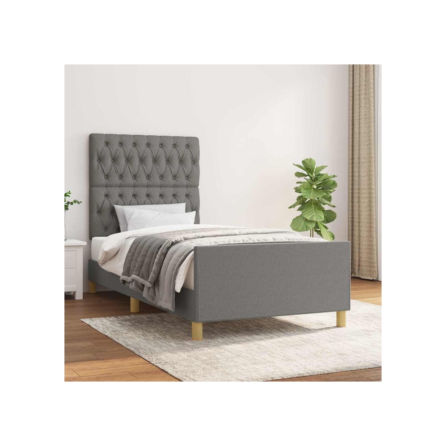 Cadre de lit sans matelas gris foncé 90x190 cm tissu