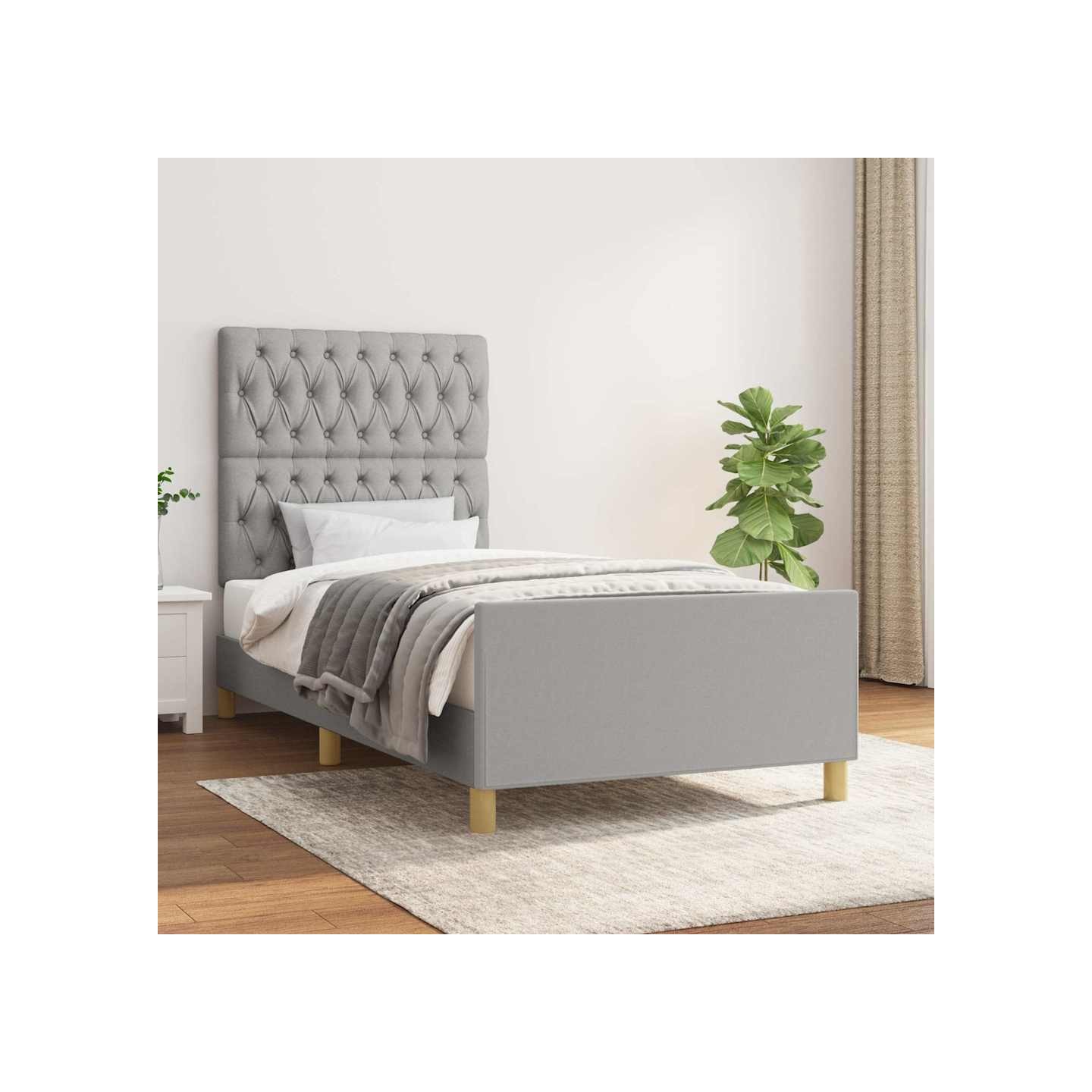 Cadre de lit sans matelas gris clair 90x200 cm tissu