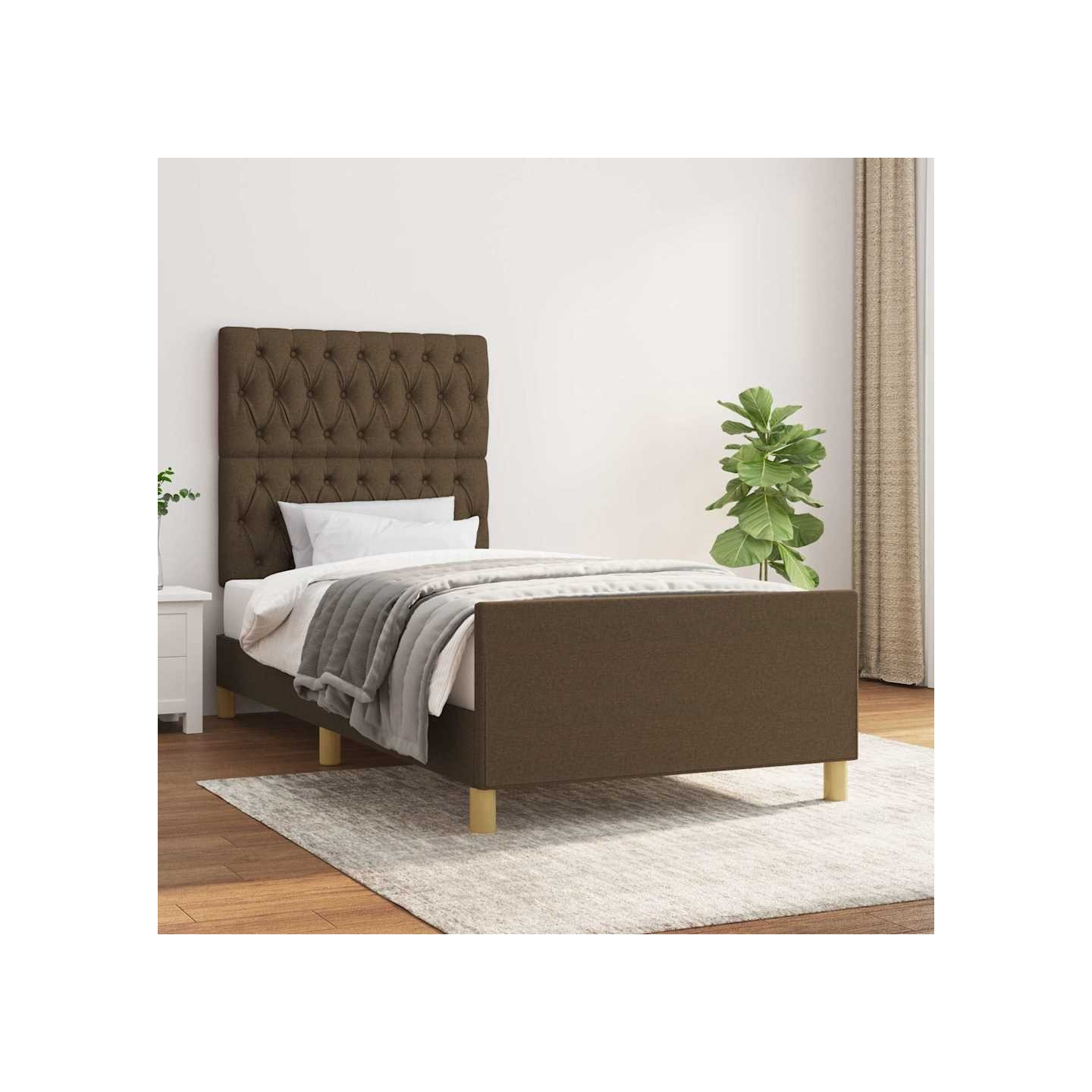 Cadre de lit sans matelas marron foncé 90x200 cm tissu