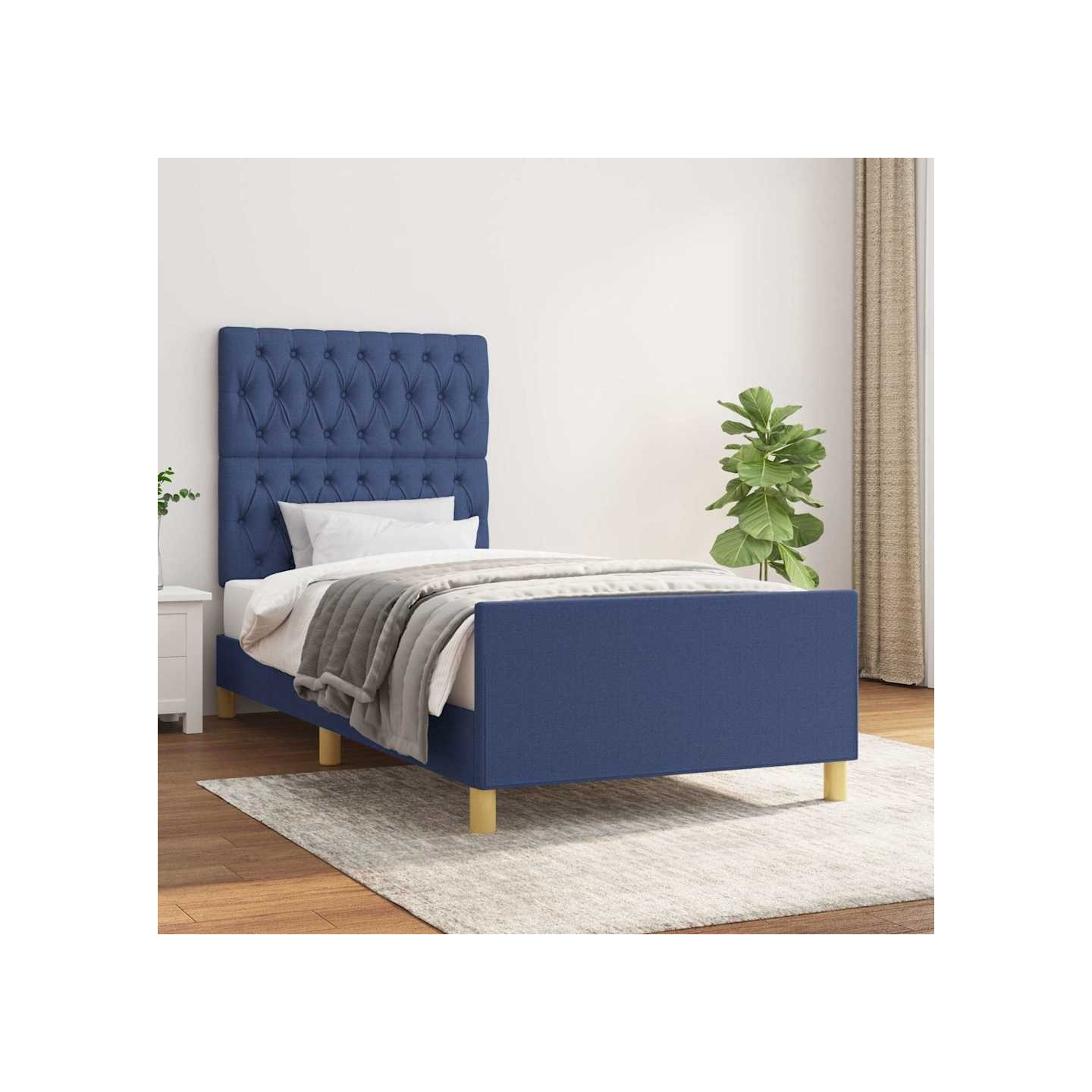 Cadre de lit sans matelas bleu 100x200 cm tissu