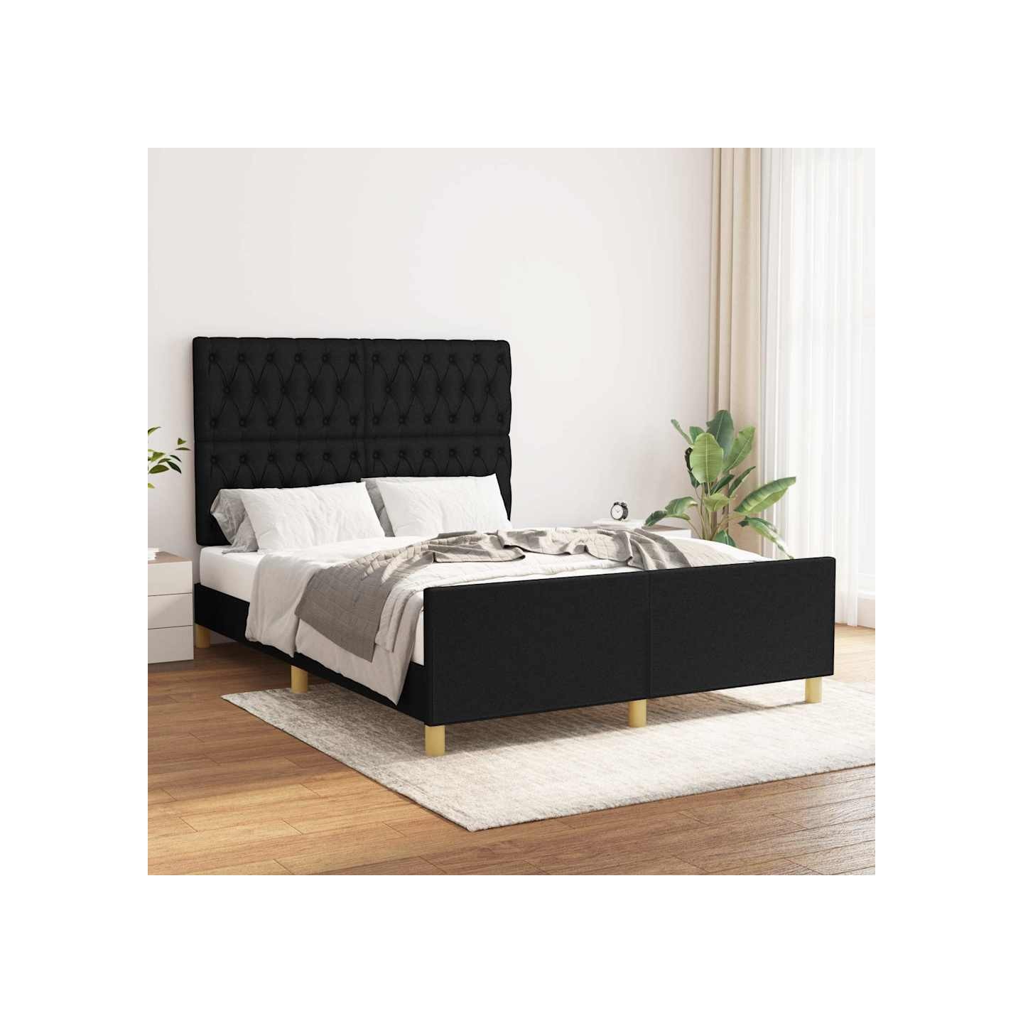 Cadre de lit sans matelas noir 140x190 cm tissu