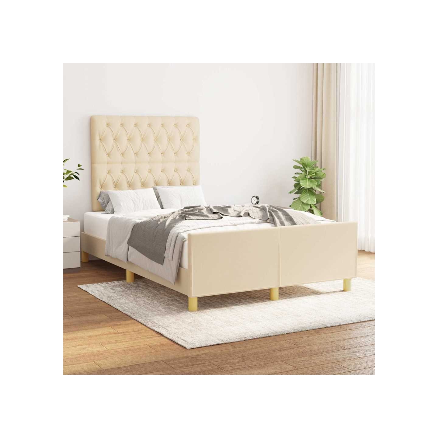 Cadre de lit sans matelas crème 120x200 cm tissu