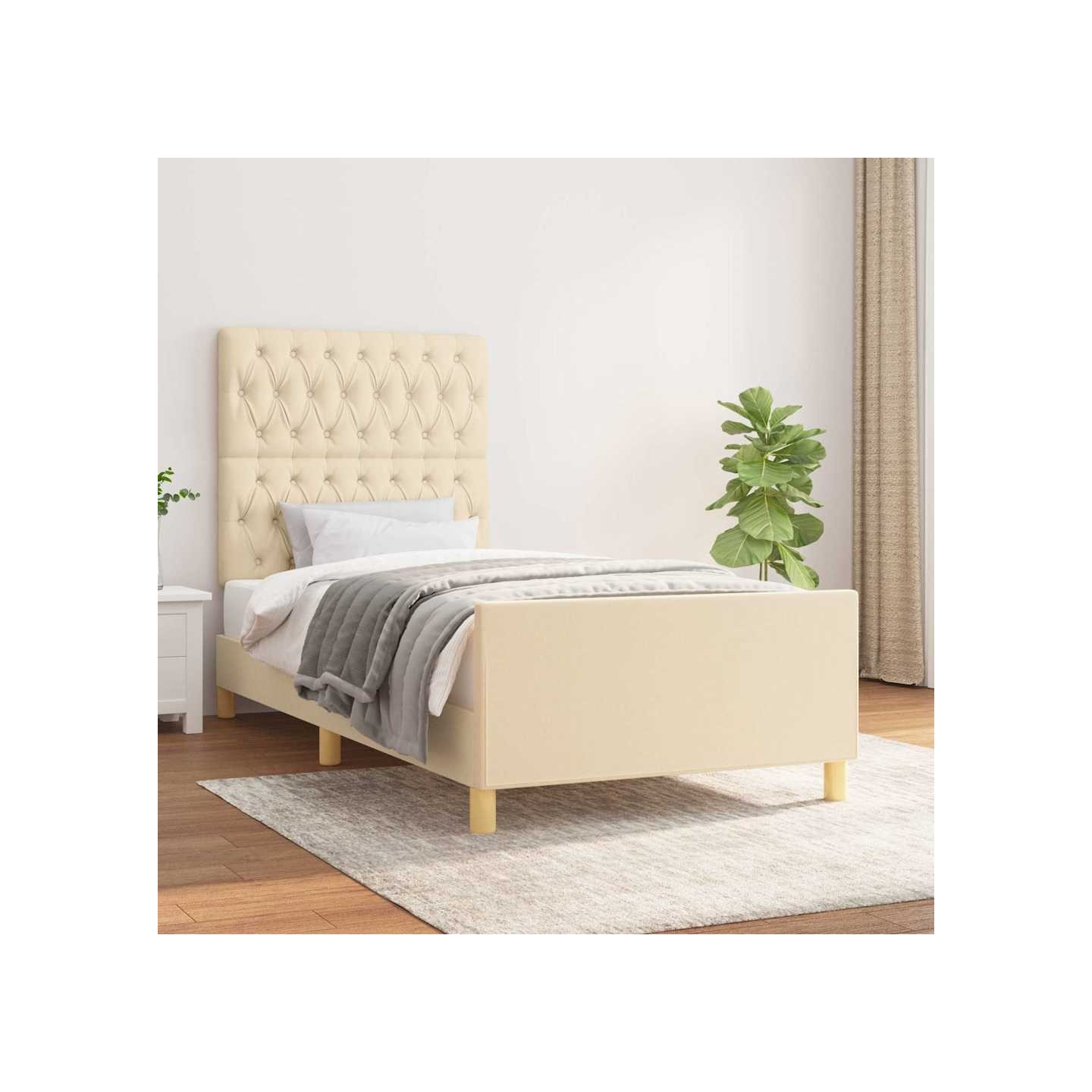 Cadre de lit sans matelas crème 100x200 cm tissu