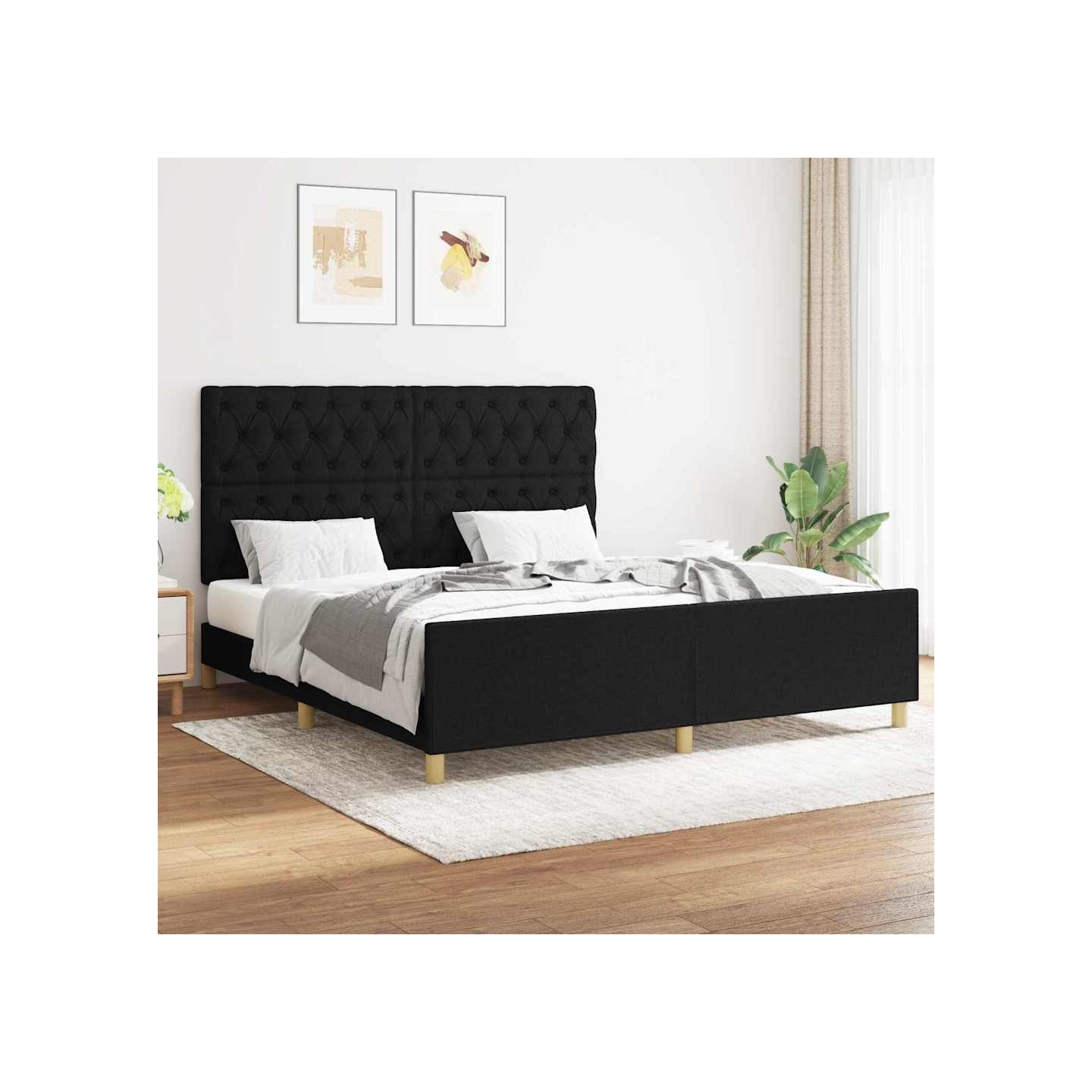 Cadre de lit sans matelas noir 160x200 cm tissu