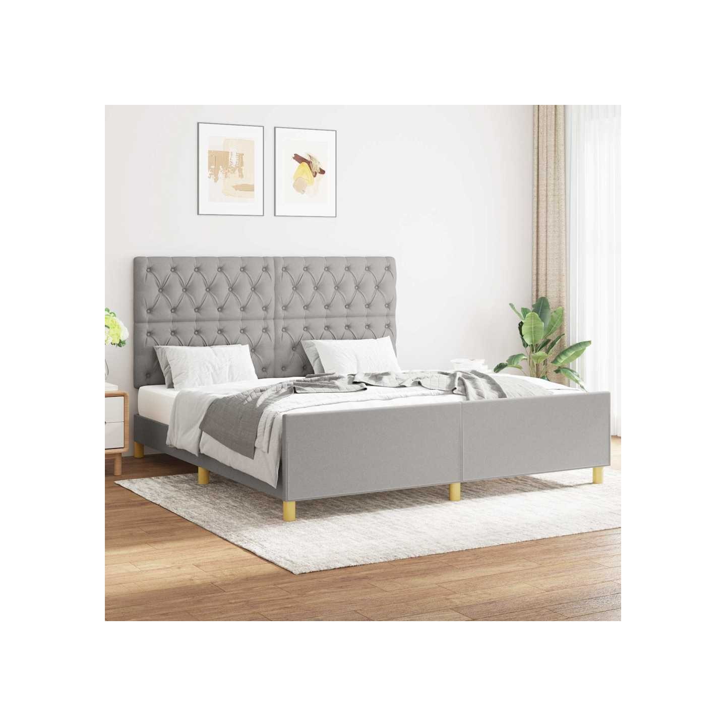 Cadre de lit sans matelas gris clair 160x200 cm tissu