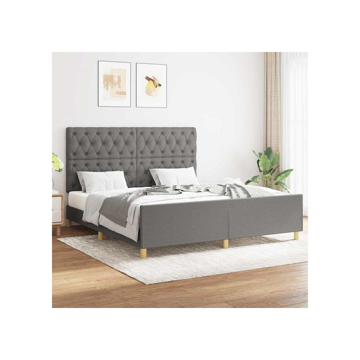 Cadre de lit sans matelas gris foncé 160x200 cm tissu