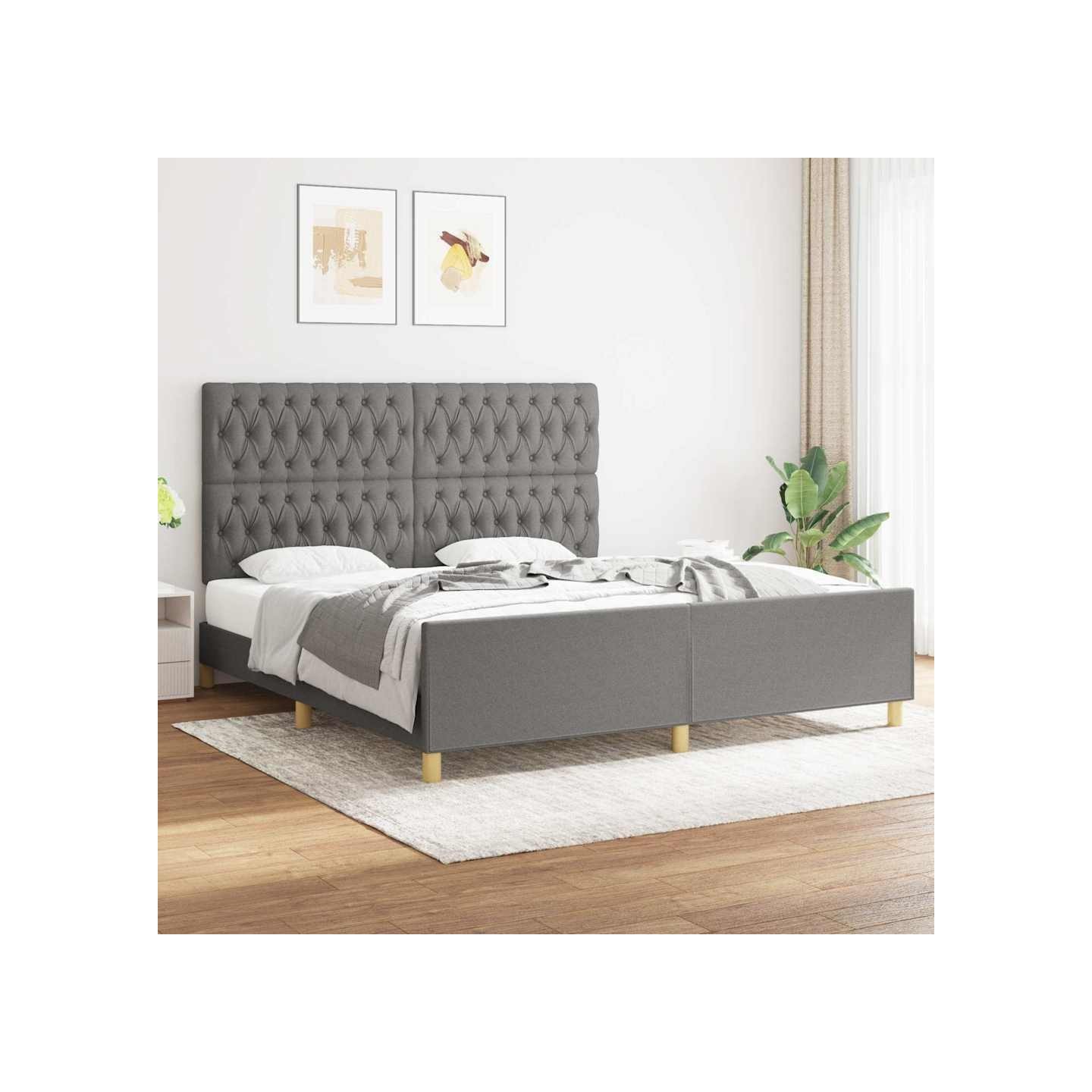 Cadre de lit sans matelas gris foncé 180x200 cm tissu