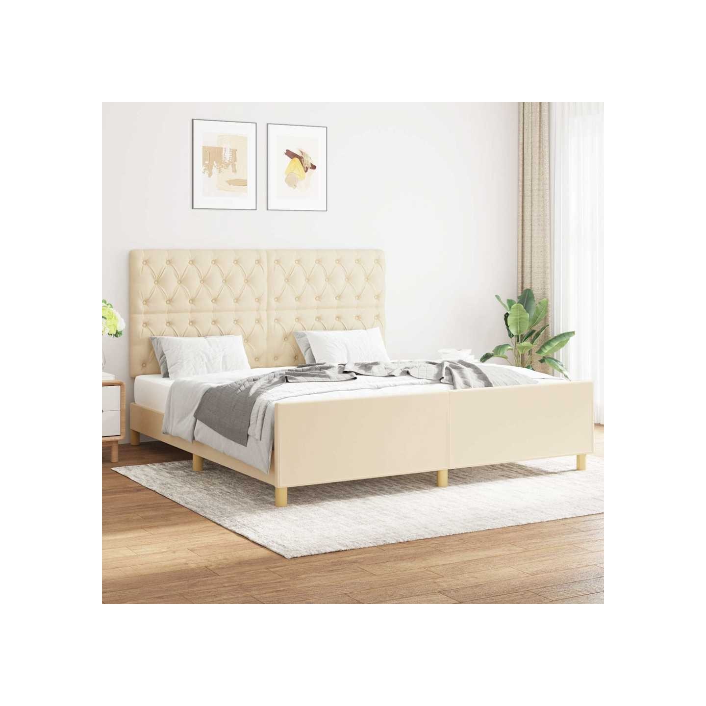 Cadre de lit sans matelas crème 160x200 cm tissu