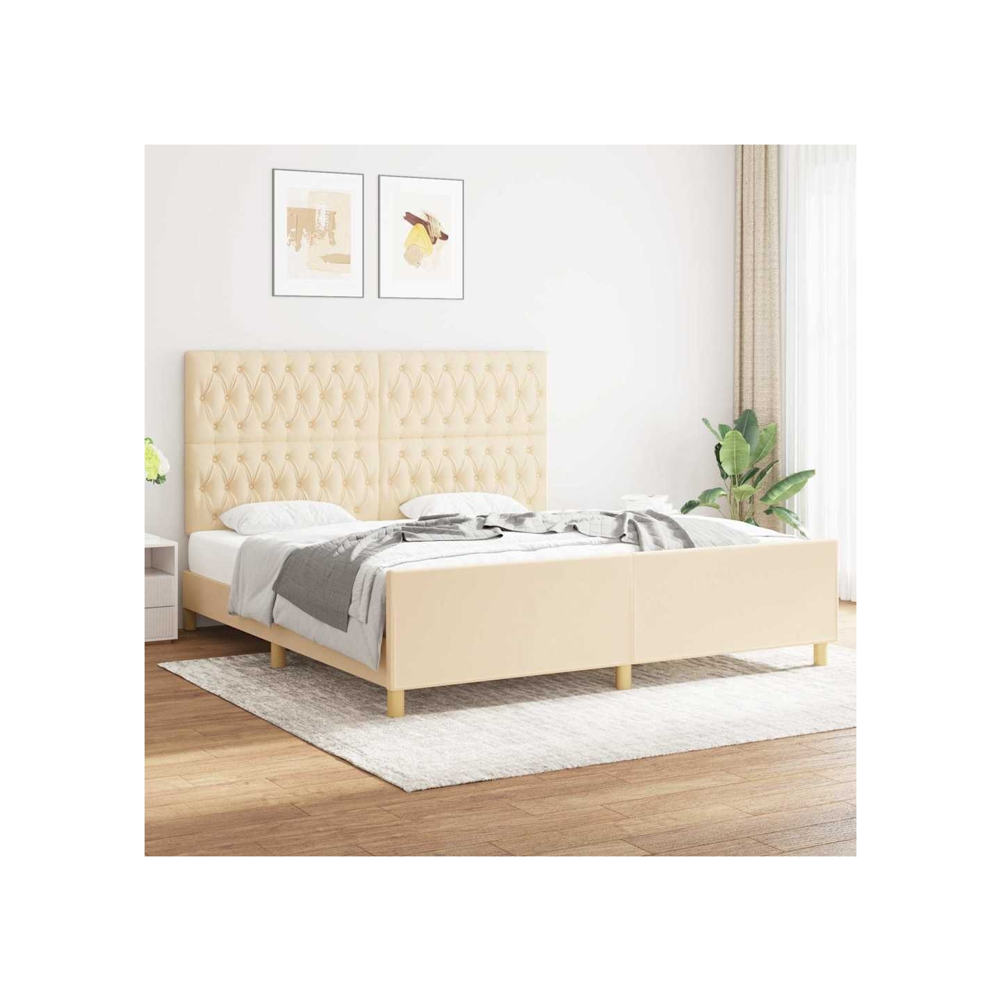 Cadre de lit sans matelas crème 180x200 cm tissu
