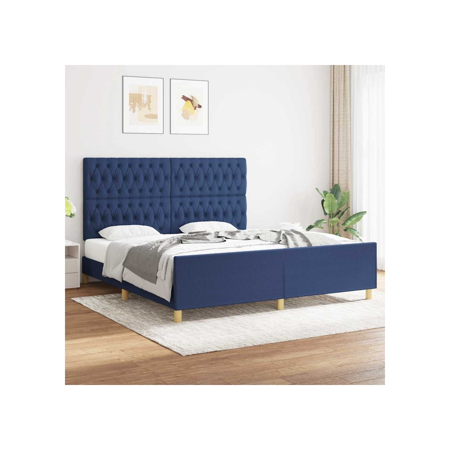Cadre de lit sans matelas et tête de lit bleu 180x200 cm tissu