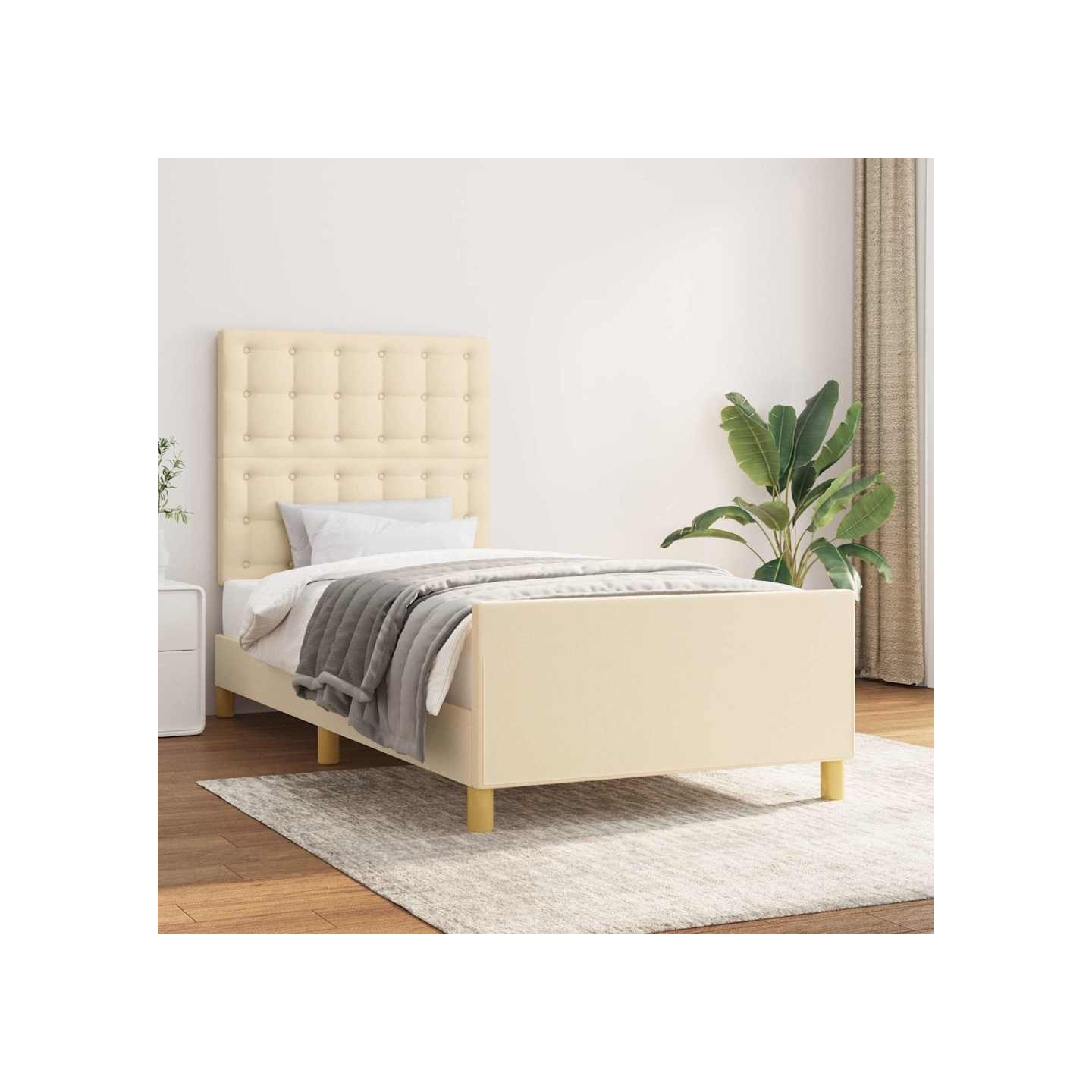 Cadre de lit sans matelas avec tête de lit crème 80x200cm tissu