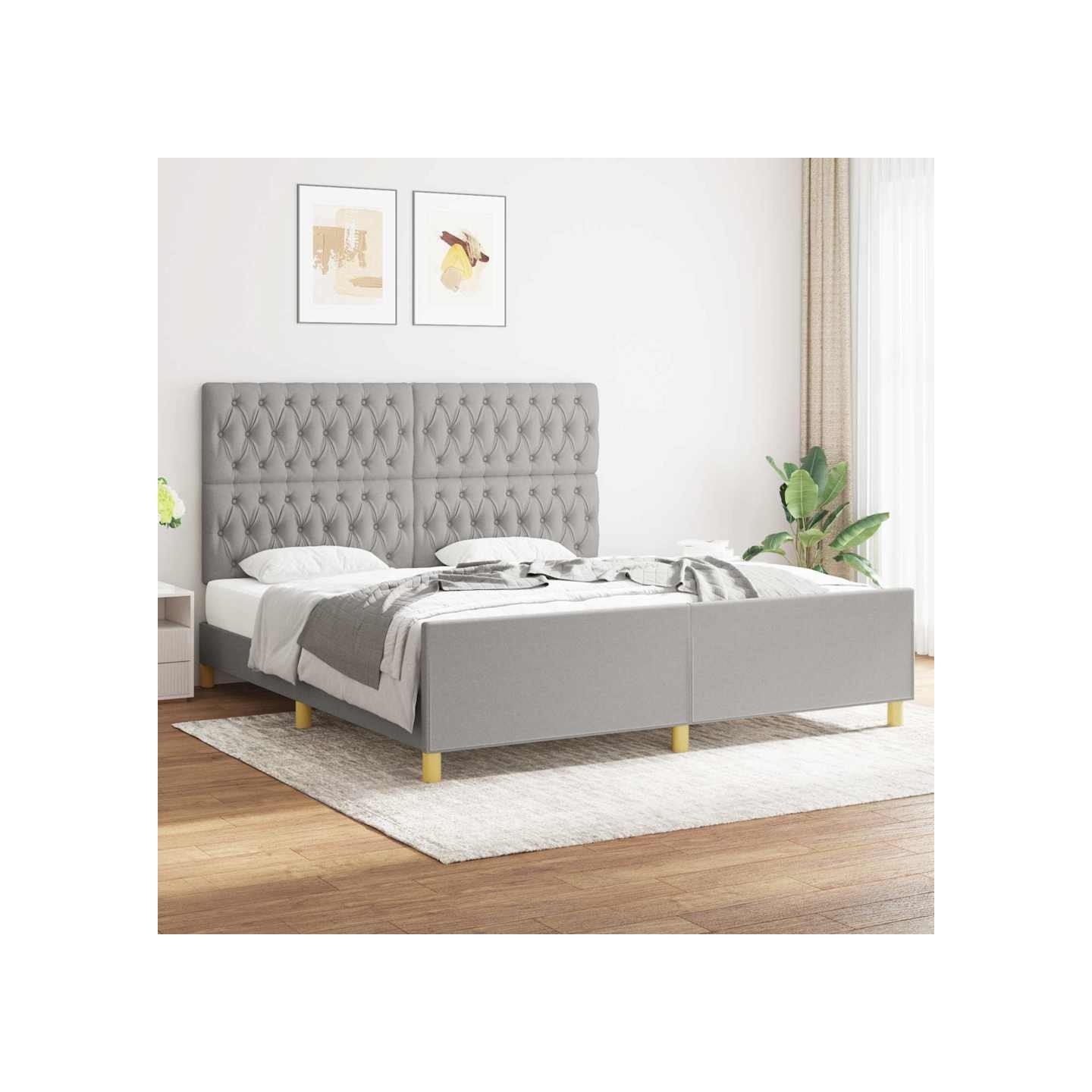 Cadre de lit sans matelas gris clair 180x200 cm tissu
