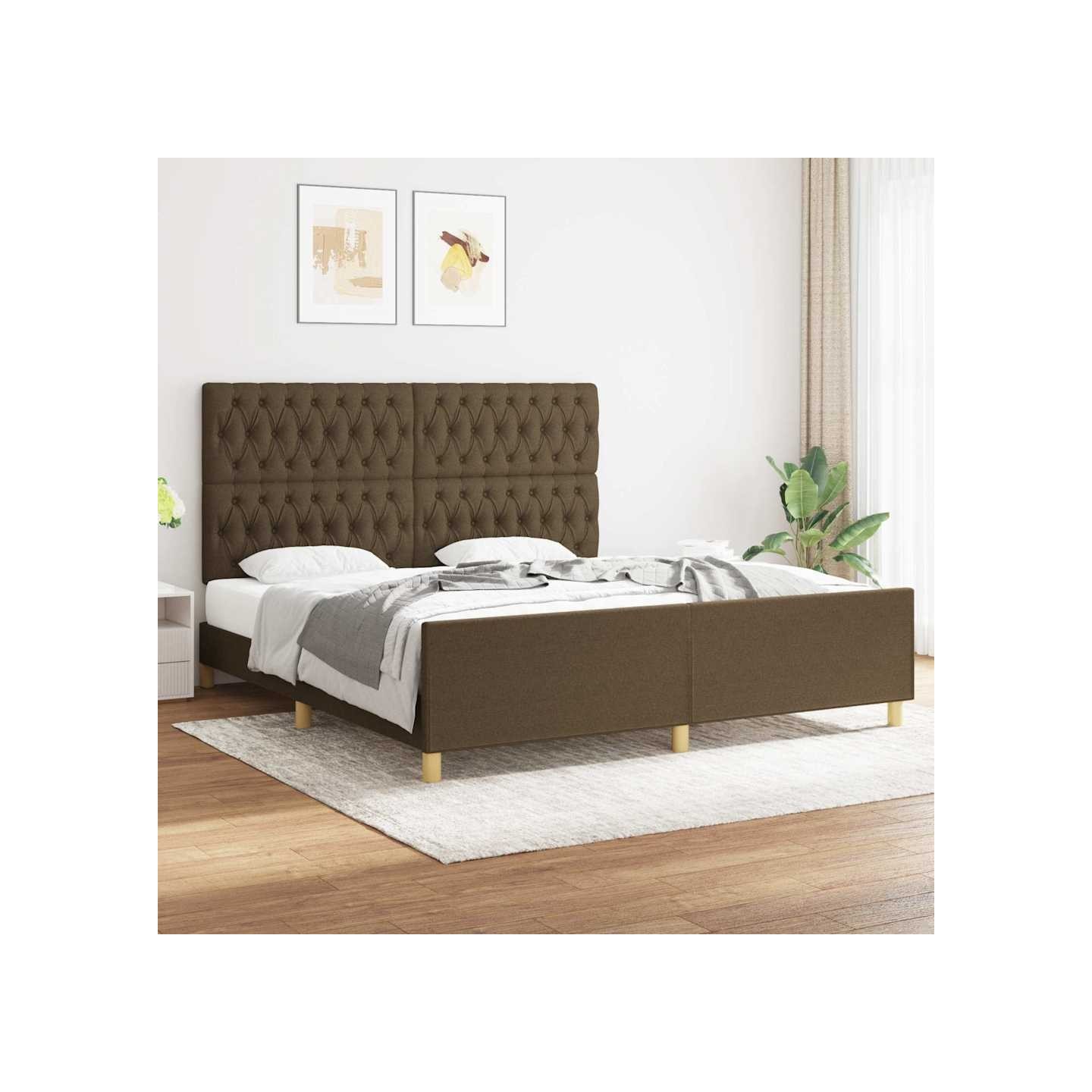 Cadre de lit sans matelas marron foncé 180x200 cm tissu