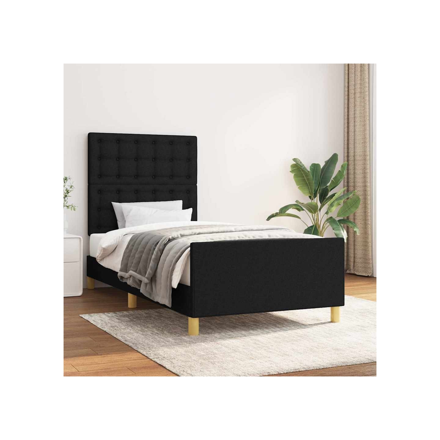 Cadre de lit sans matelas avec tête de lit noir 80x200 cm tissu