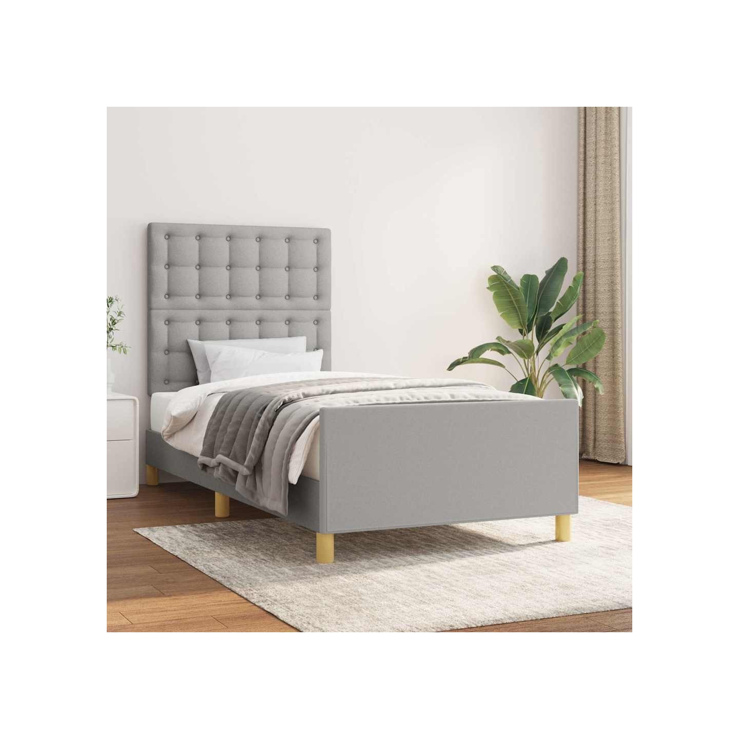 Cadre de lit sans matelas avec tête de lit gris clair 90x190cm
