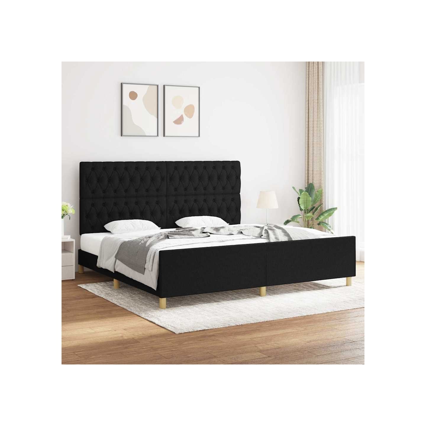 Cadre de lit sans matelas avec tête de lit noir 200x200cm tissu