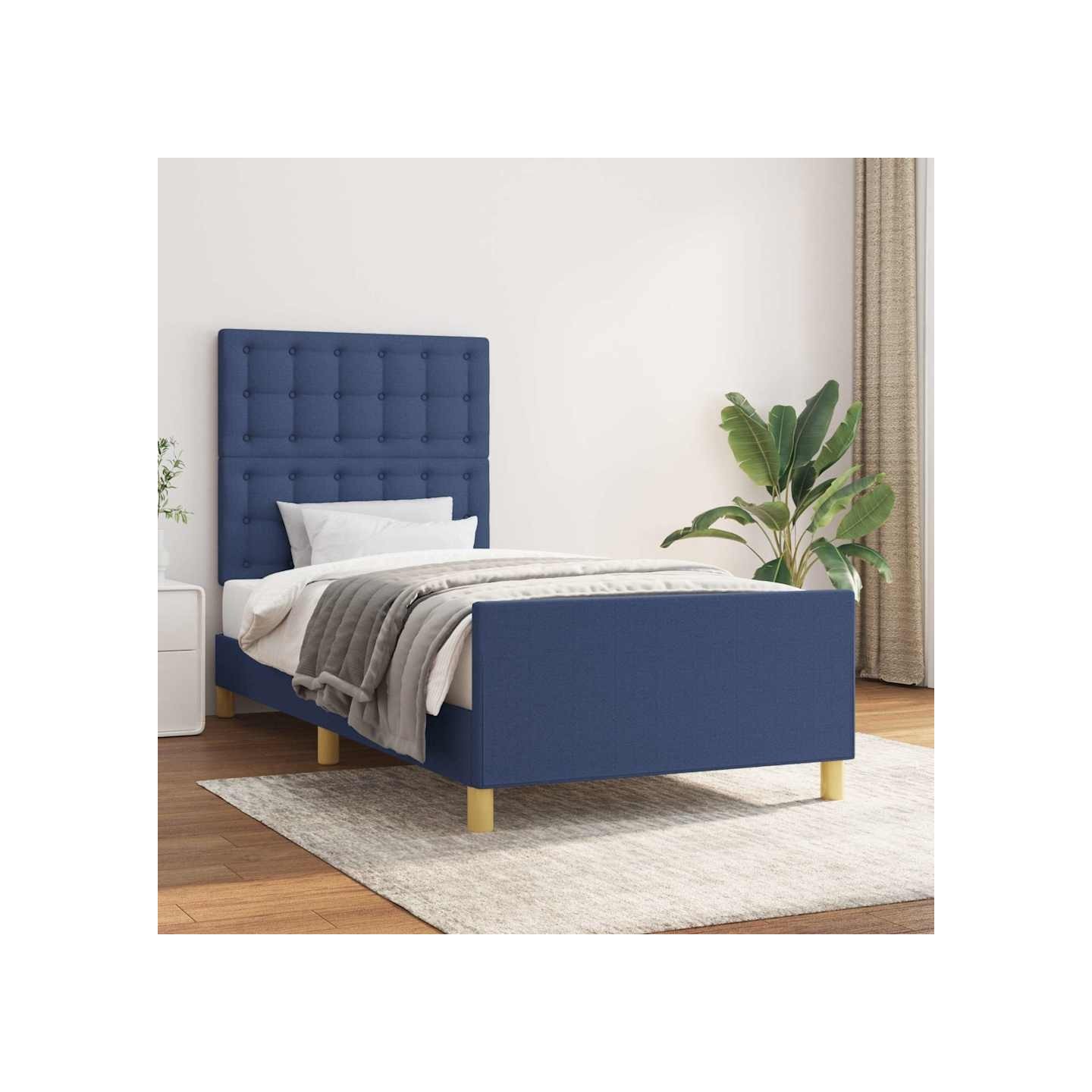 Cadre de lit sans matelas bleu 90x200 cm tissu