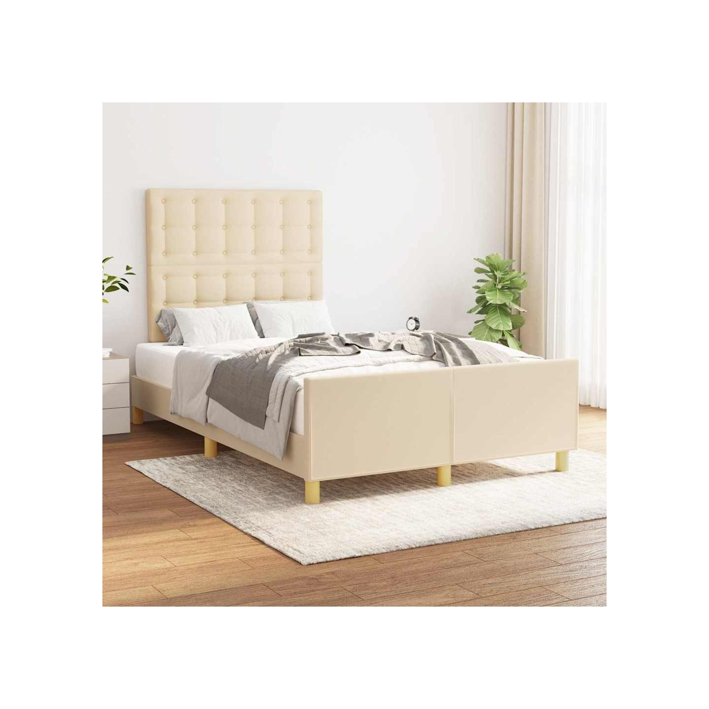 Cadre de lit sans matelas crème 120x200 cm tissu