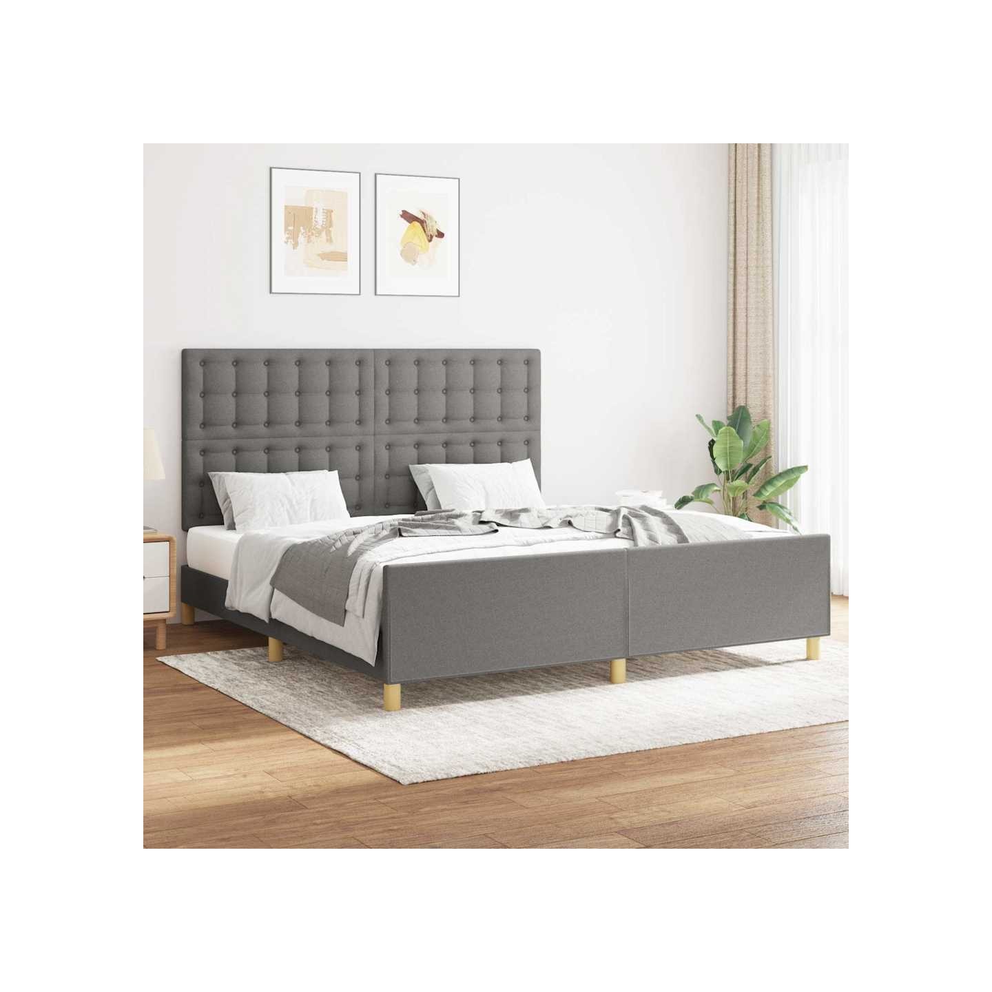 Cadre de lit sans matelas gris foncé 160x200 cm tissu