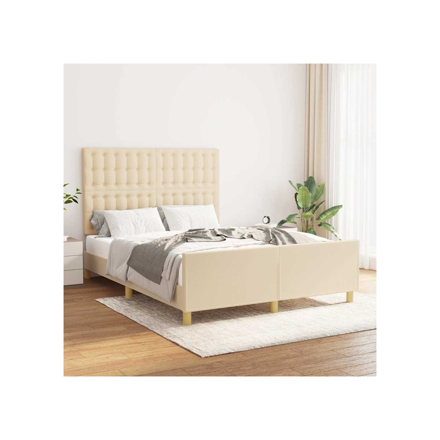Cadre de lit sans matelas crème 140x200 cm tissu