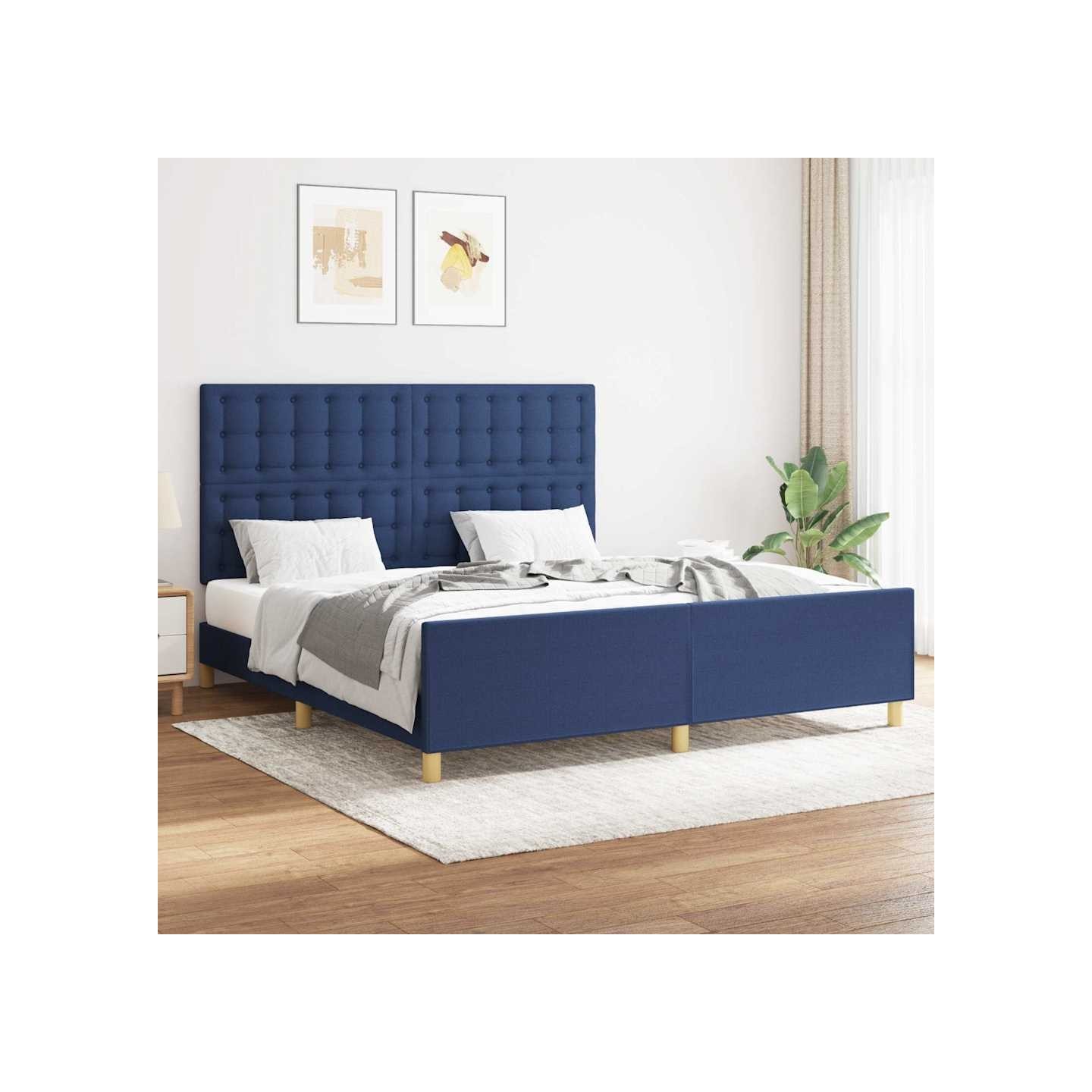 Cadre de lit sans matelas bleu 160x200 cm tissu