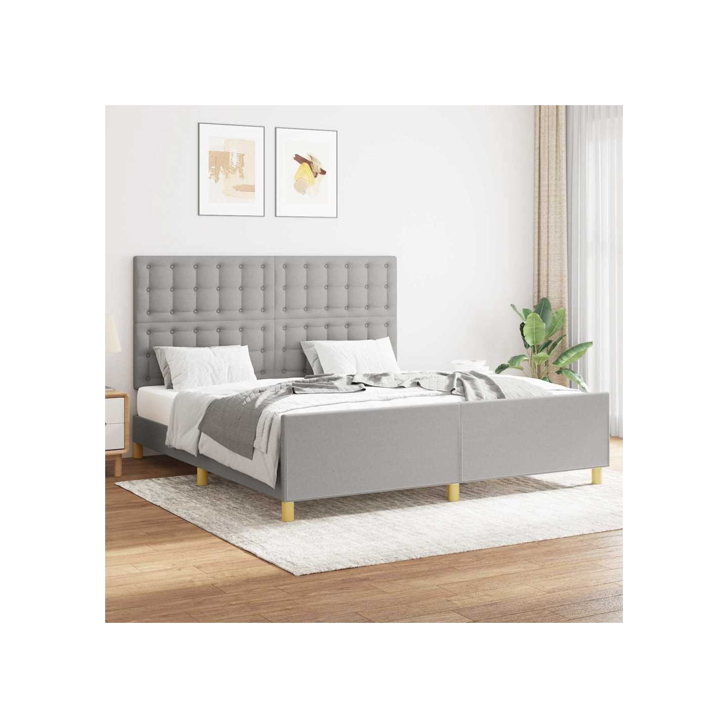 Cadre de lit sans matelas gris clair 160x200 cm tissu