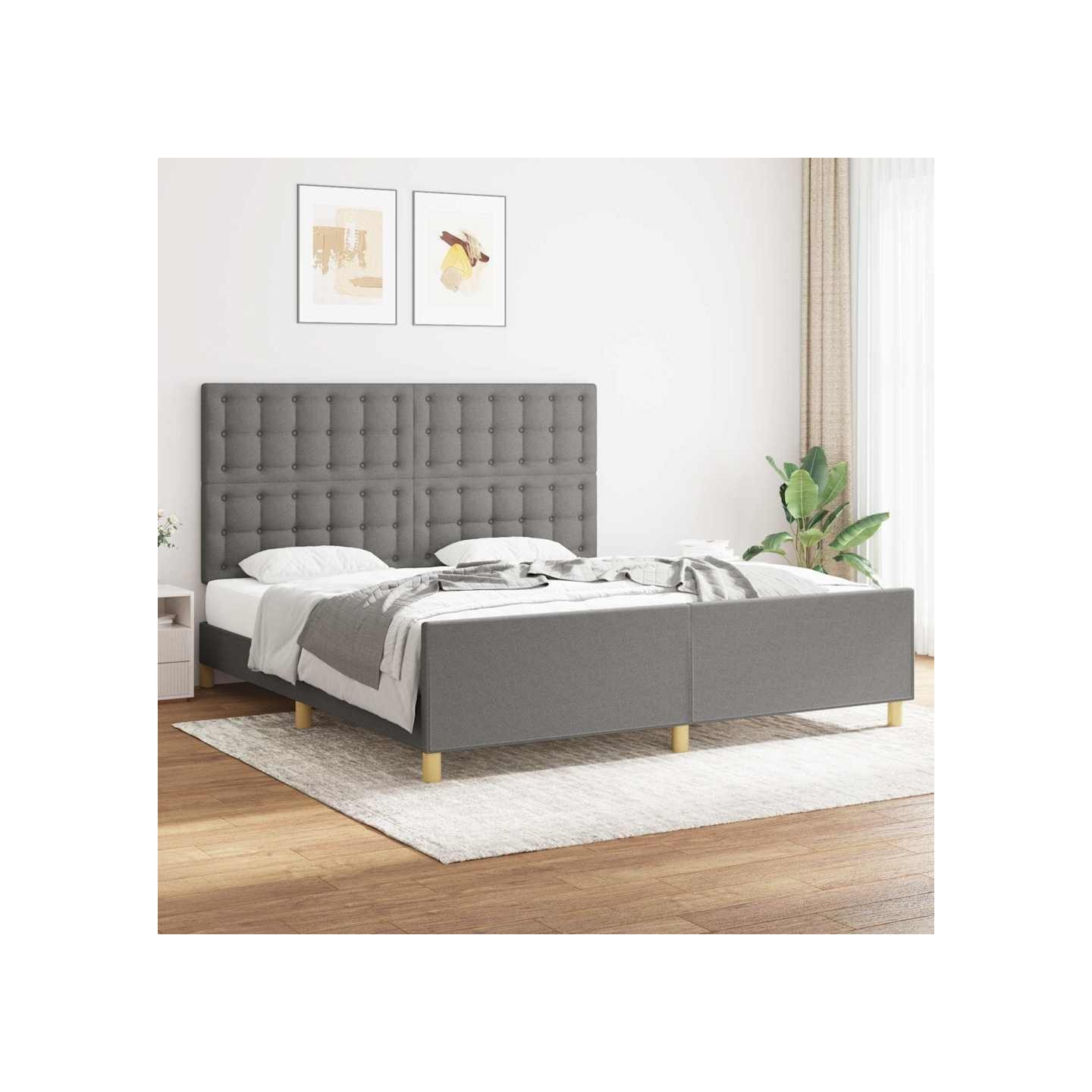 Cadre de lit sans matelas gris foncé tissu