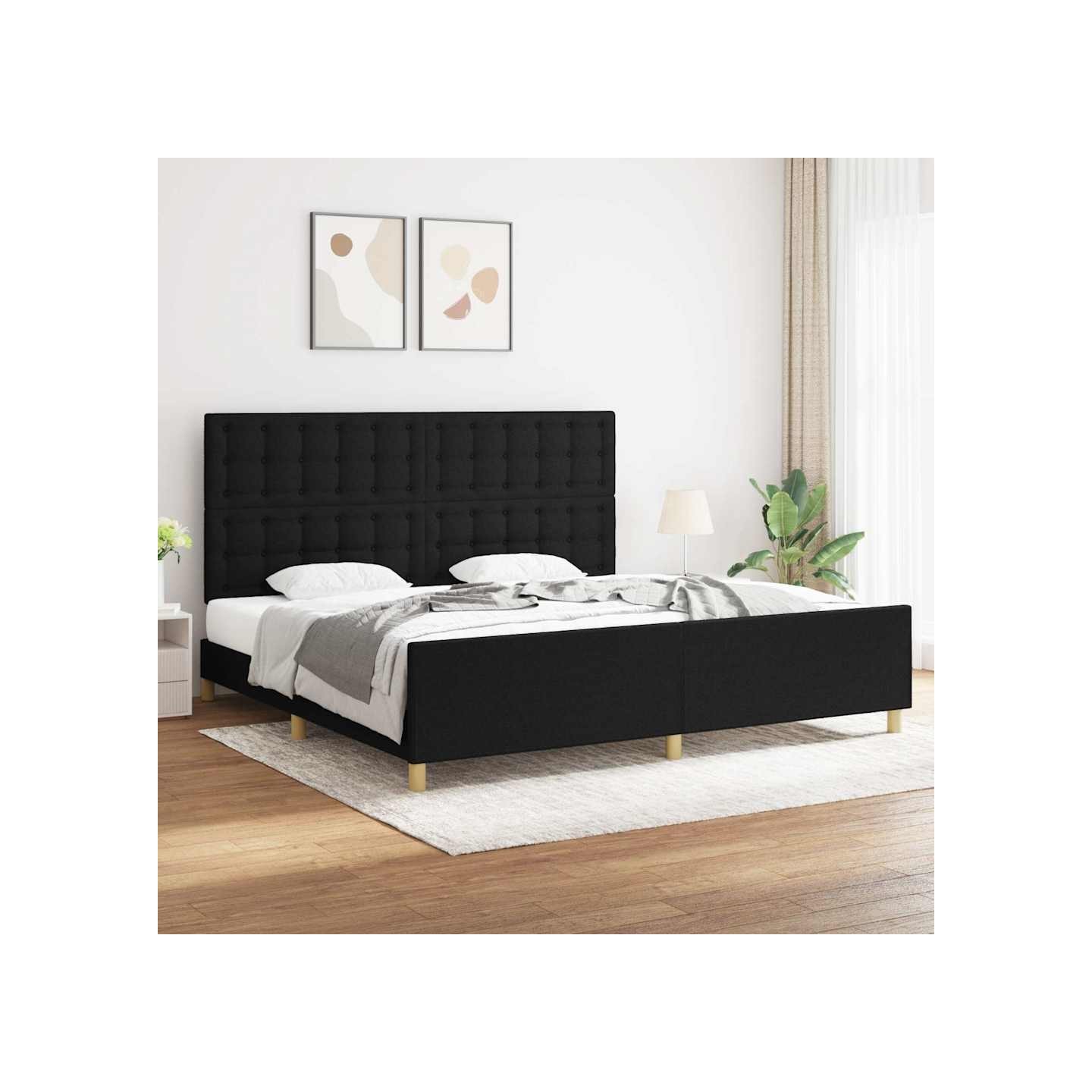 Cadre de lit sans matelas noir 200x200 cm tissu
