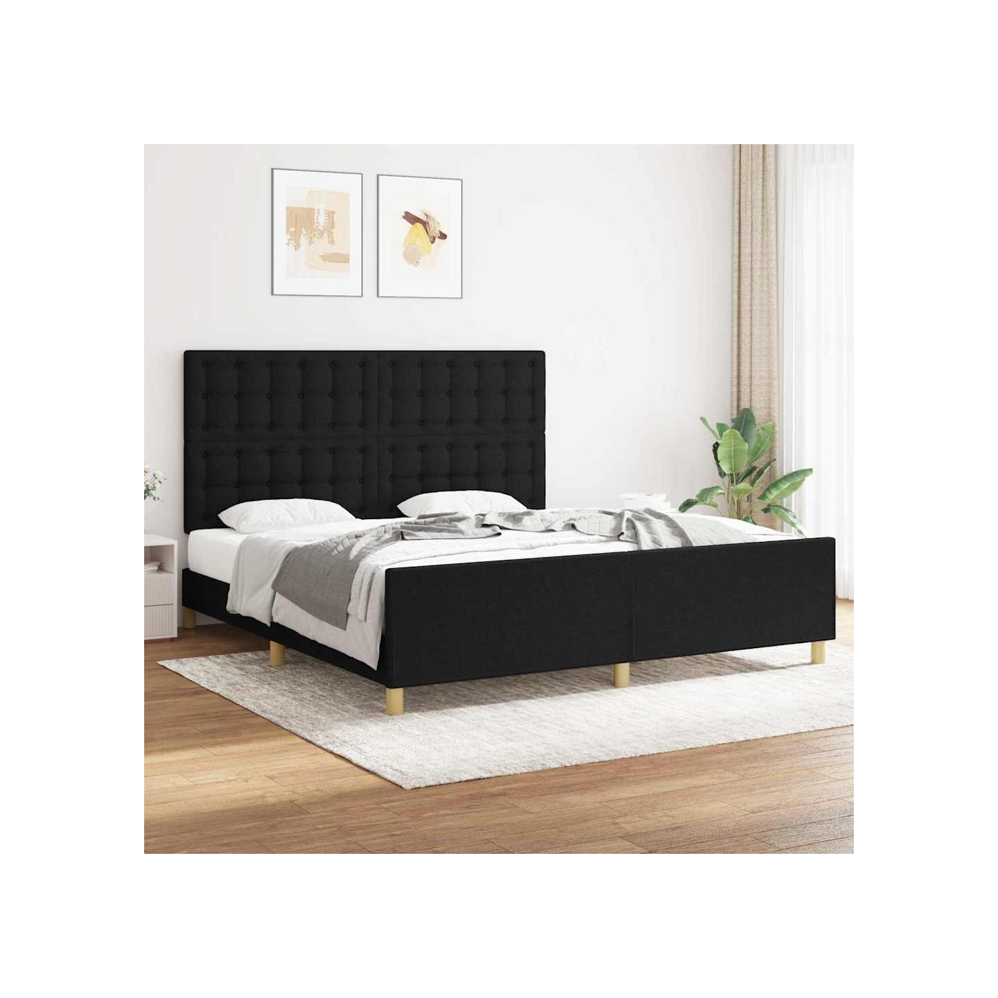 Cadre de lit sans matelas noir tissu
