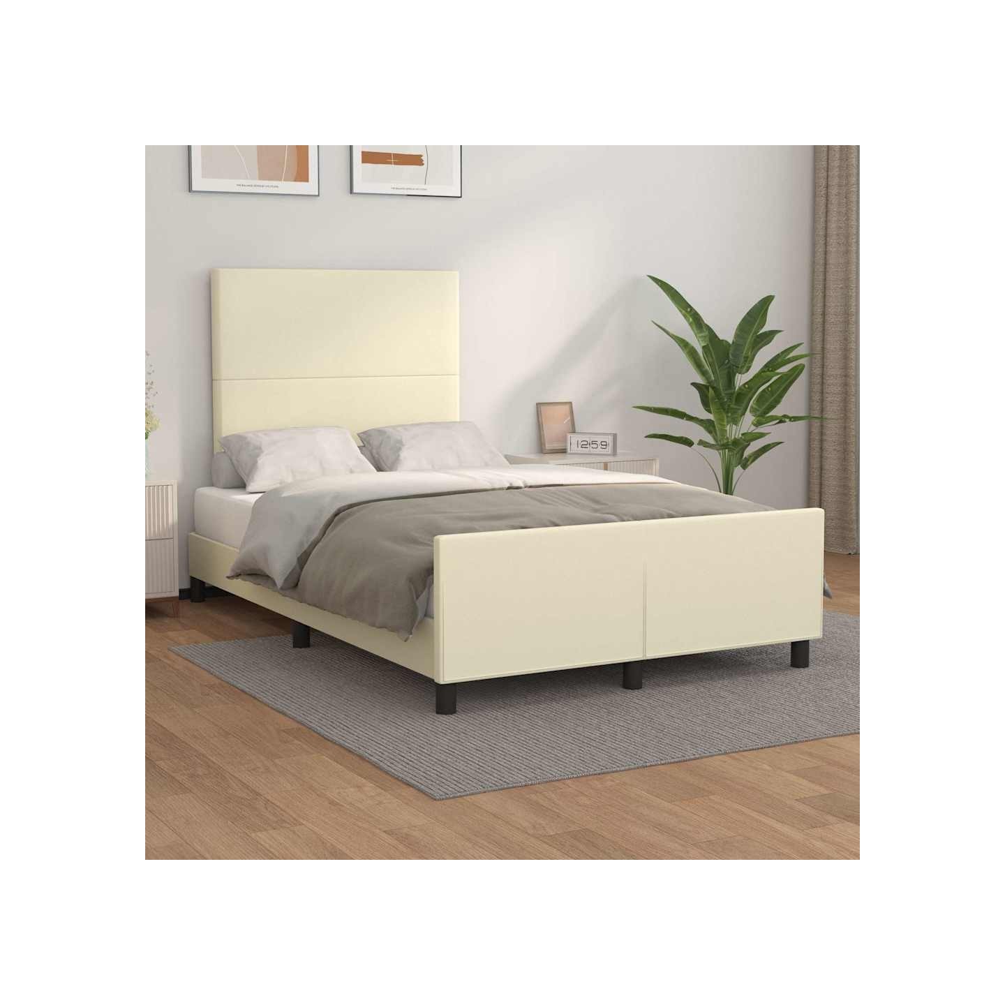 Cadre de lit avec tête de lit Crème 120x200 cm Similicuir