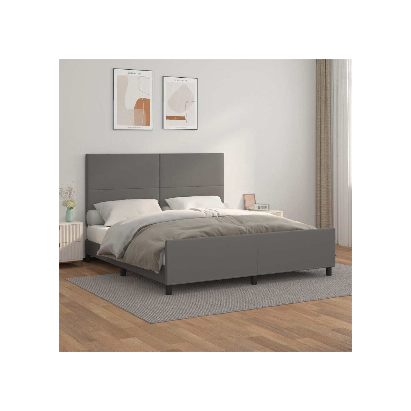Cadre de lit sans matelas gris similicuir