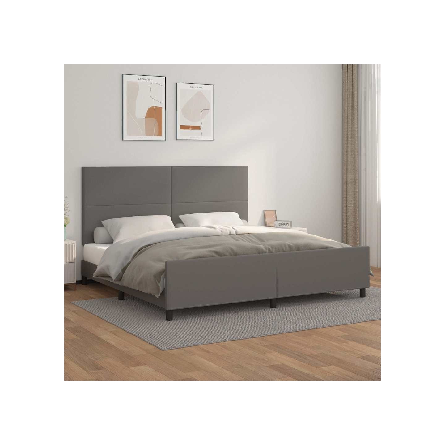Cadre de lit sans matelas gris 200x200 cm similicuir
