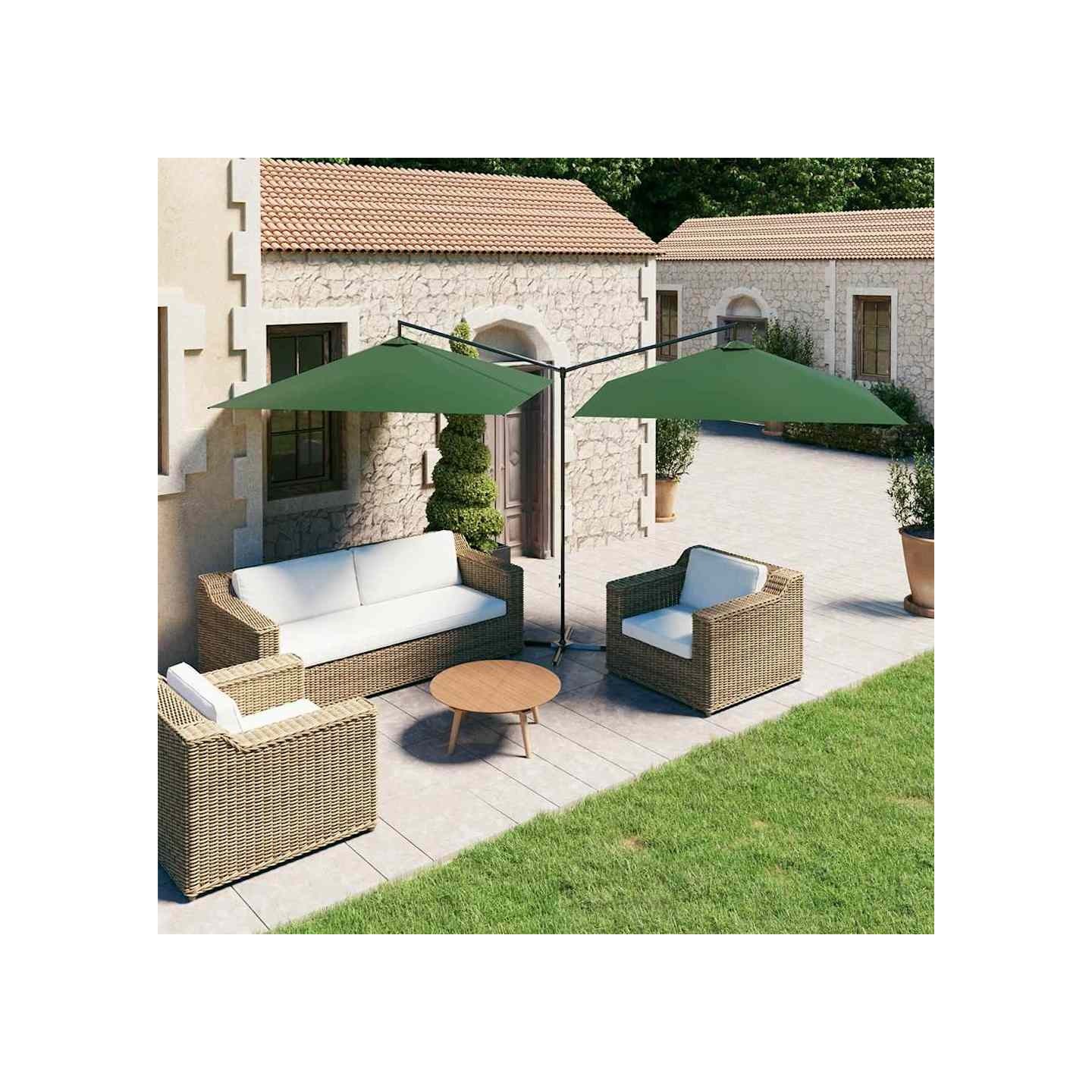 Parasol de jardin double avec mât en acier Vert 600x300 cm