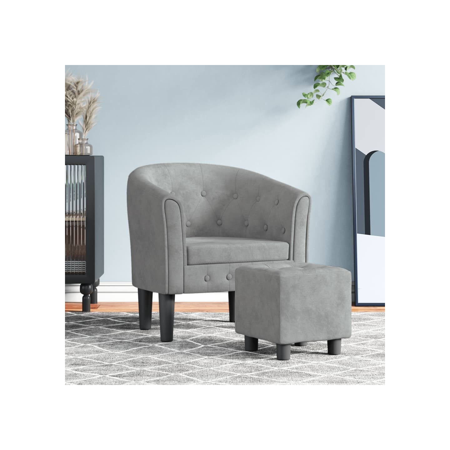 Fauteuil avec repose-pied gris clair velours