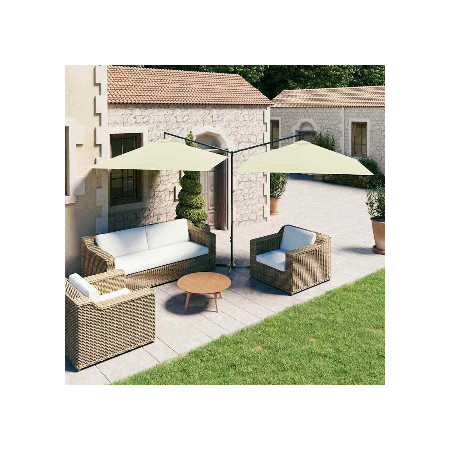 Parasol de jardin double avec mât en acier Sable 600x300 cm