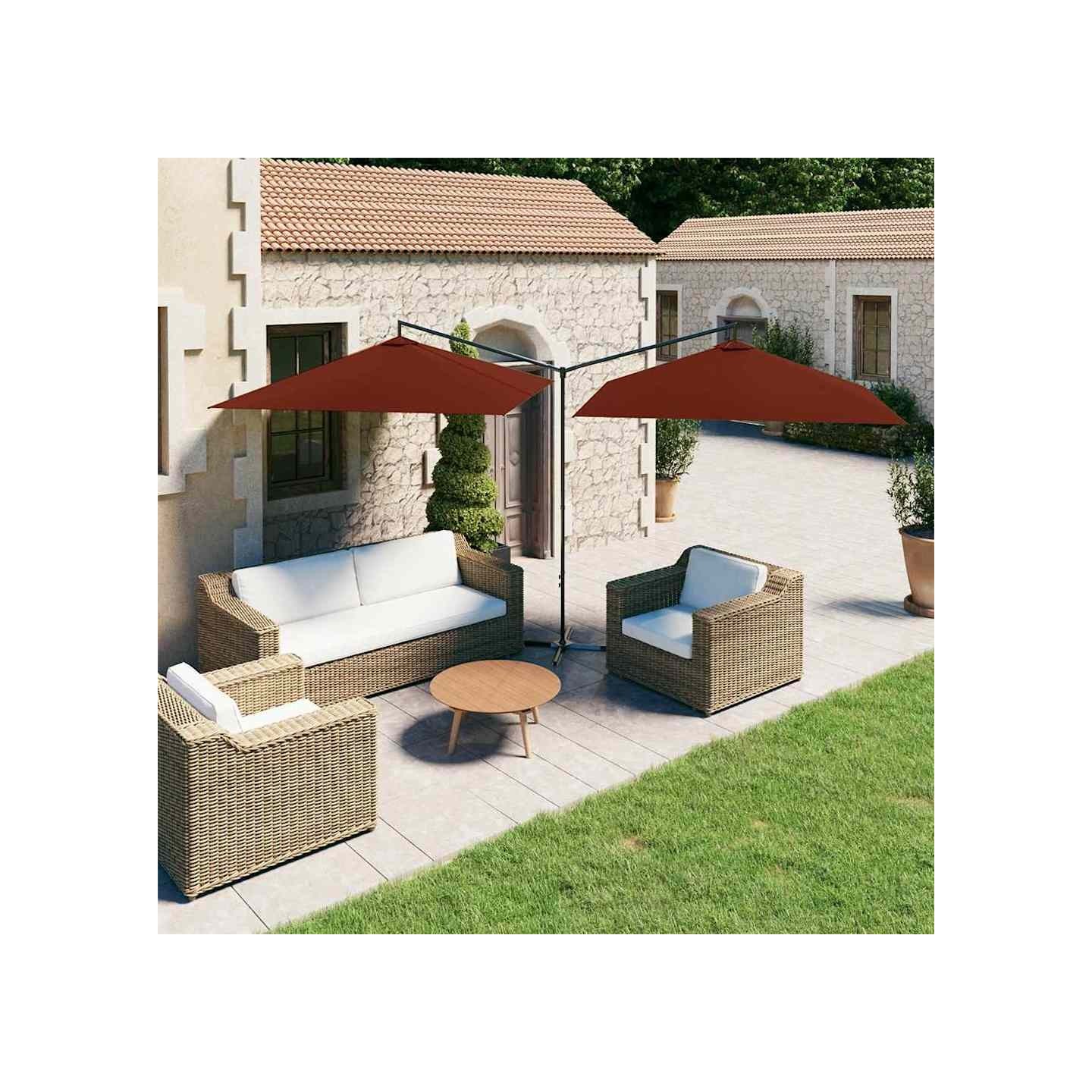 Parasol de jardin double et mât en acier terre cuite 600x300 cm