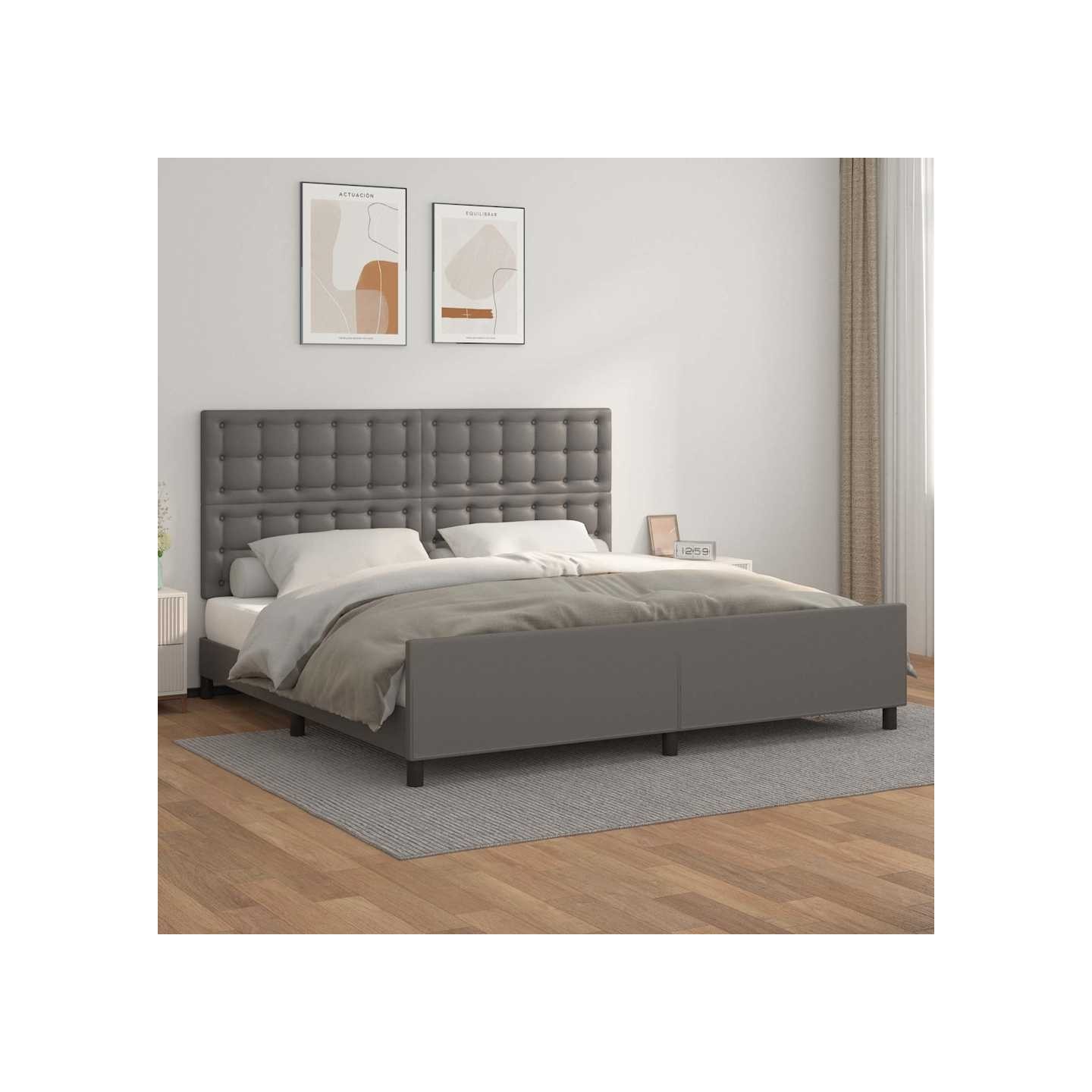 Cadre de lit sans matelas gris 200x200 cm similicuir