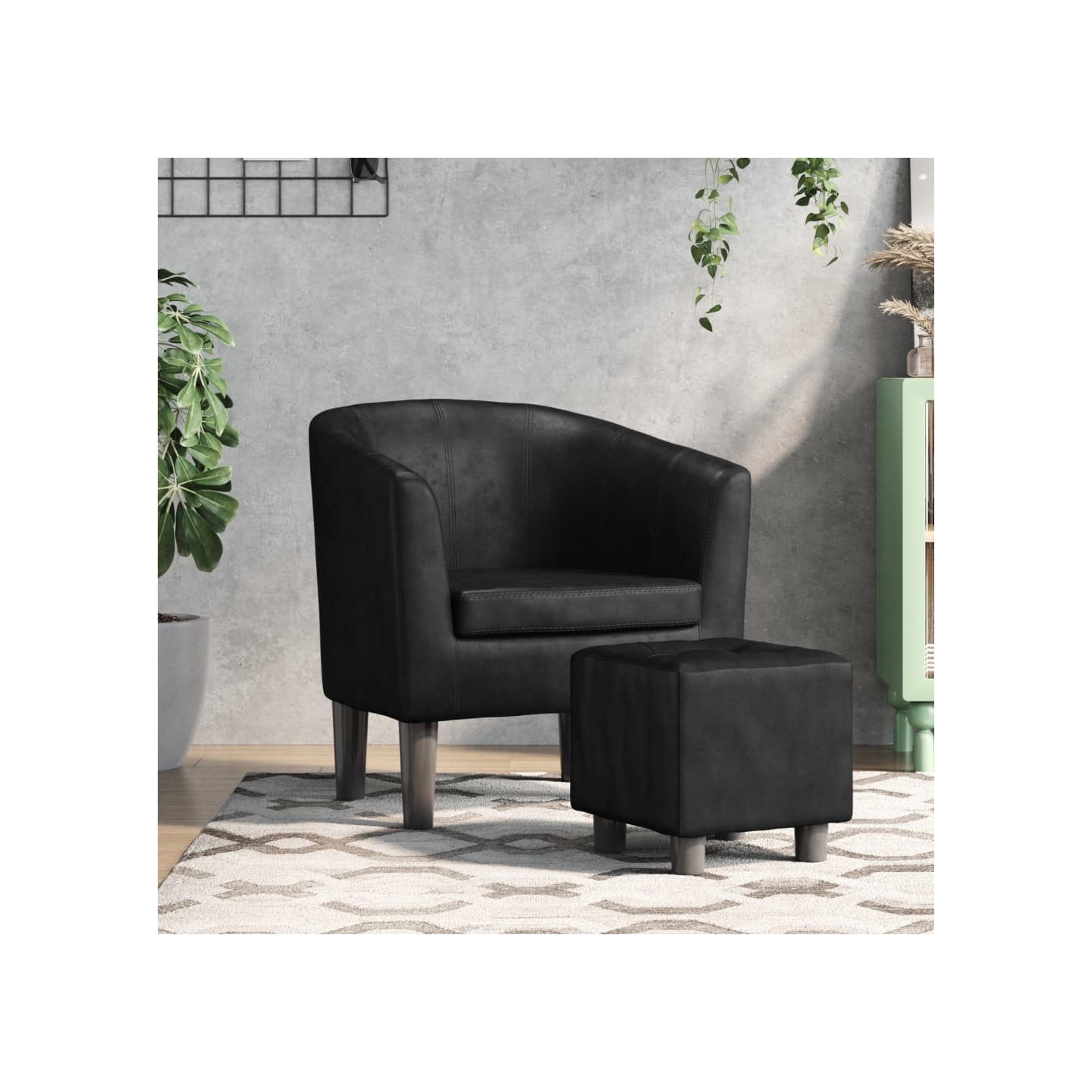 Fauteuil avec repose-pied noir similicuir