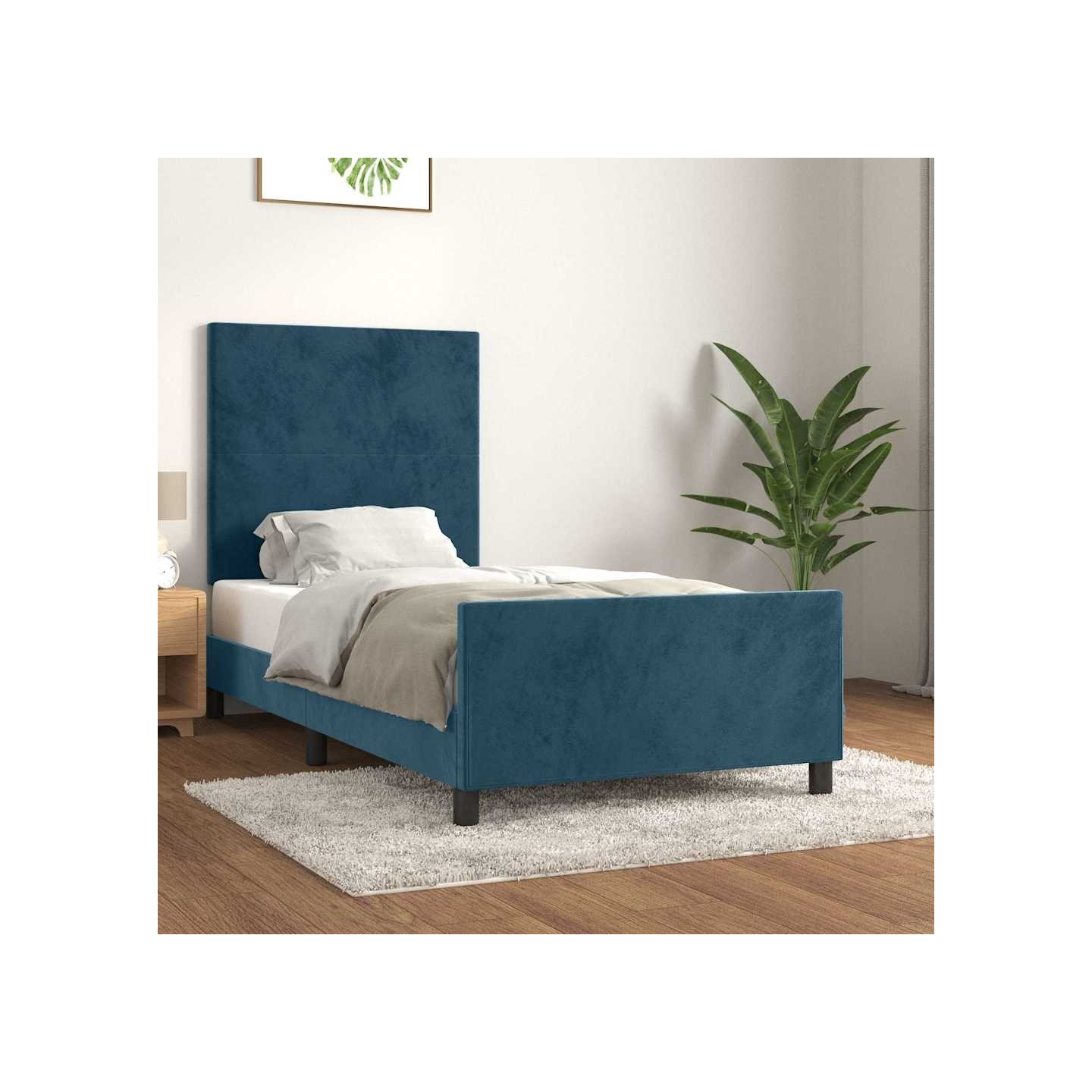 Cadre de lit sans matelas bleu foncé 100x200 cm velours