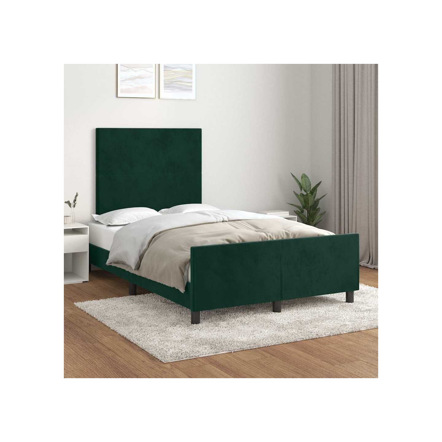 Cadre de lit sans matelas vert foncé 120x200 cm velours