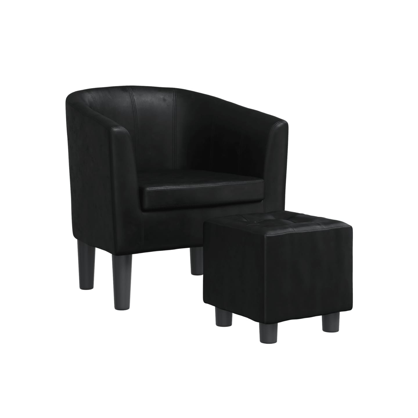 Fauteuil avec repose-pied noir similicuir