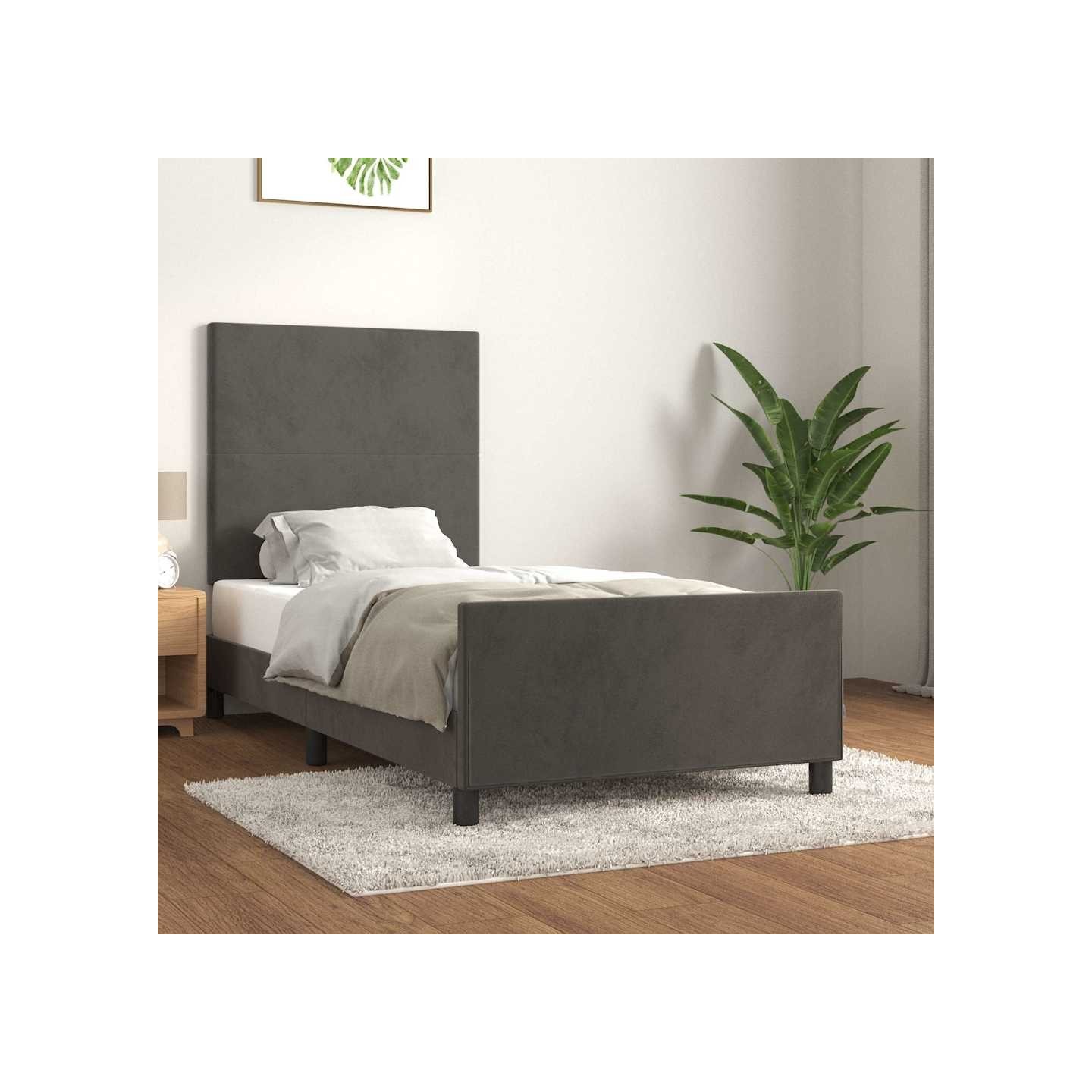 Cadre de lit sans matelas gris foncé 100x200 cm velours
