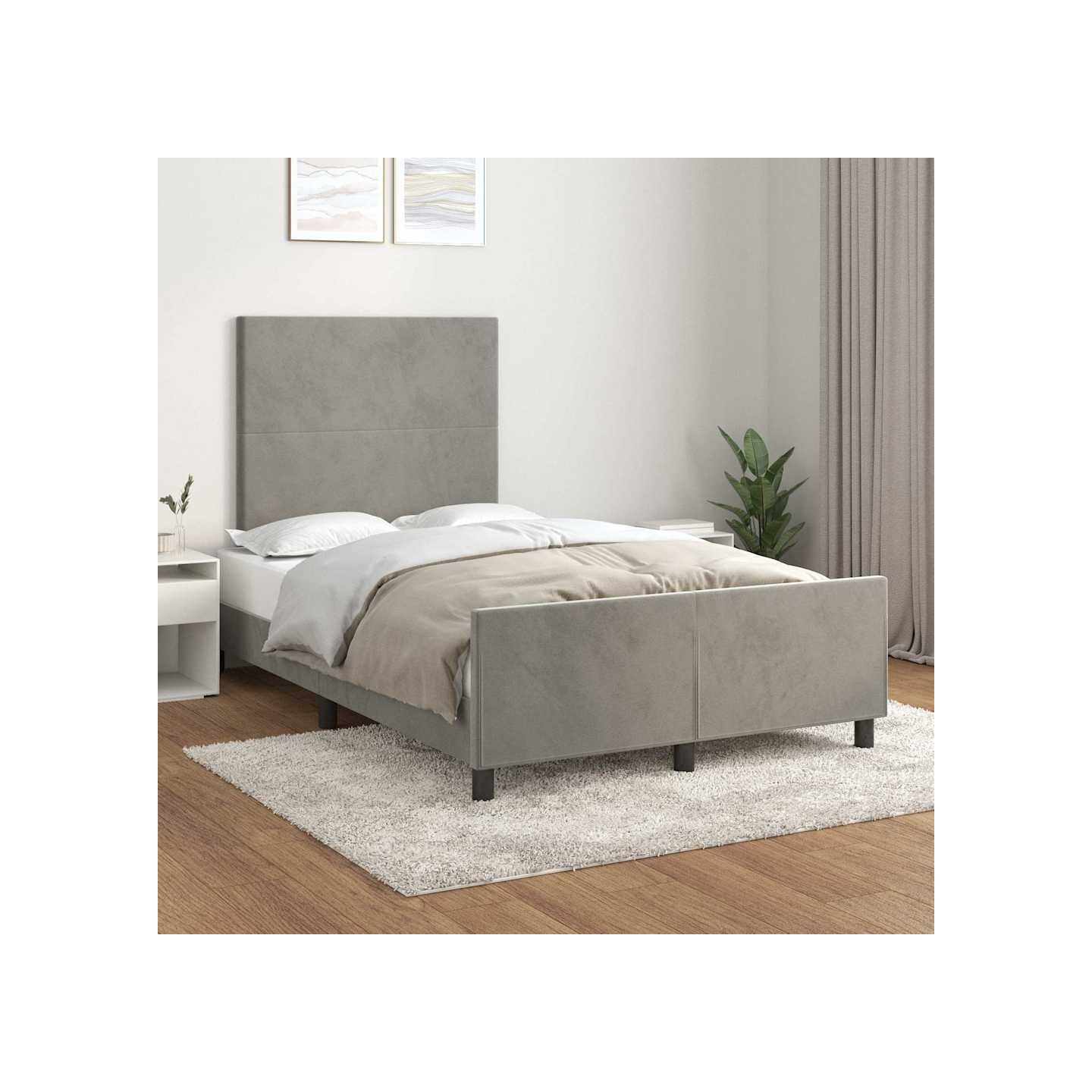 Cadre de lit sans matelas gris clair 120x200 cm velours