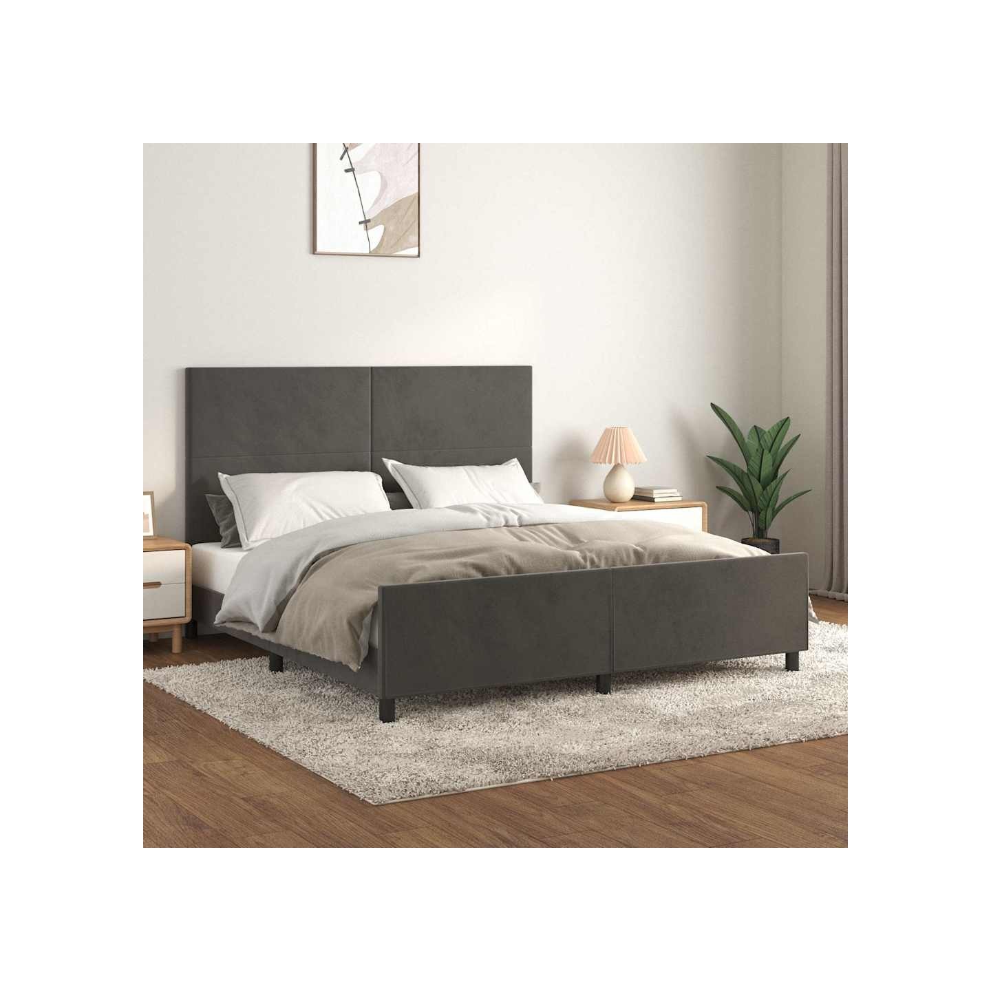 Cadre de lit sans matelas gris foncé 160x200 cm velours