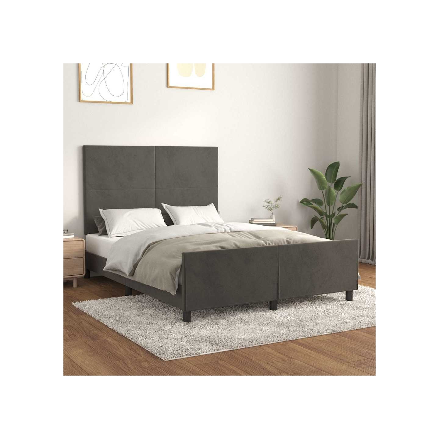 Cadre de lit sans matelas gris foncé 140x190 cm velours