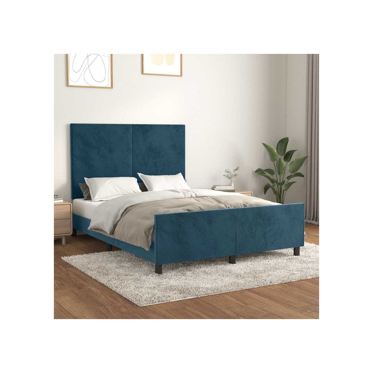 Cadre de lit sans matelas bleu foncé 140x200 cm velours