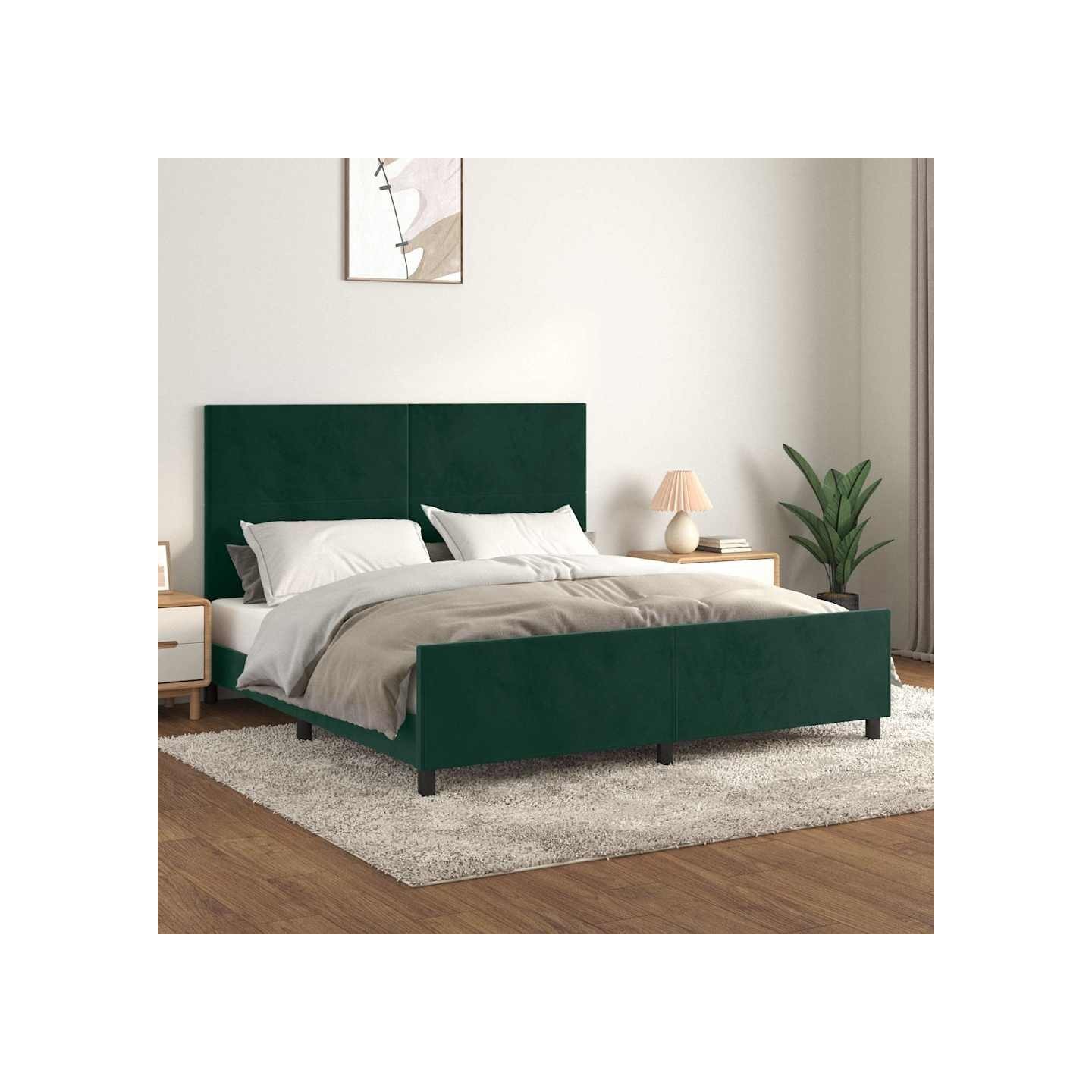 Cadre de lit sans matelas vert foncé 160x200 cm velours