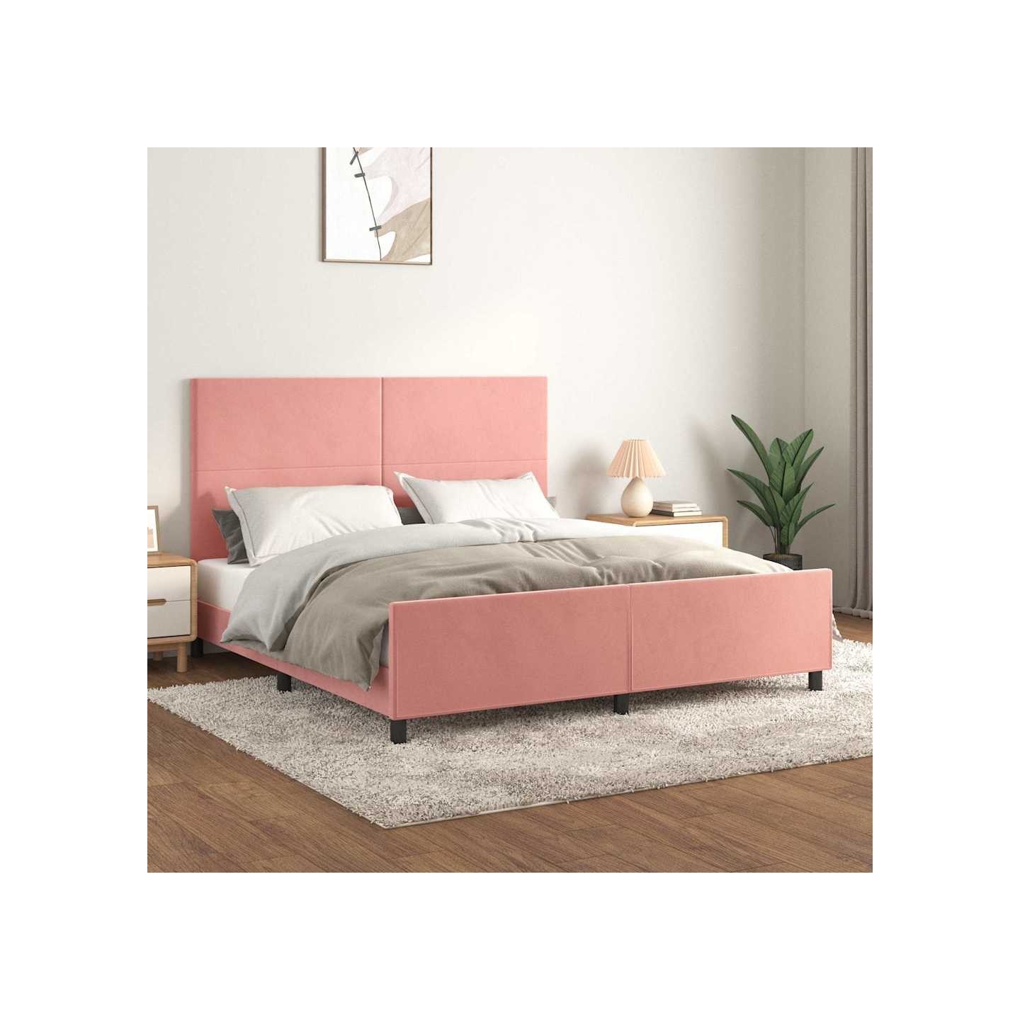 Cadre de lit sans matelas rose velours