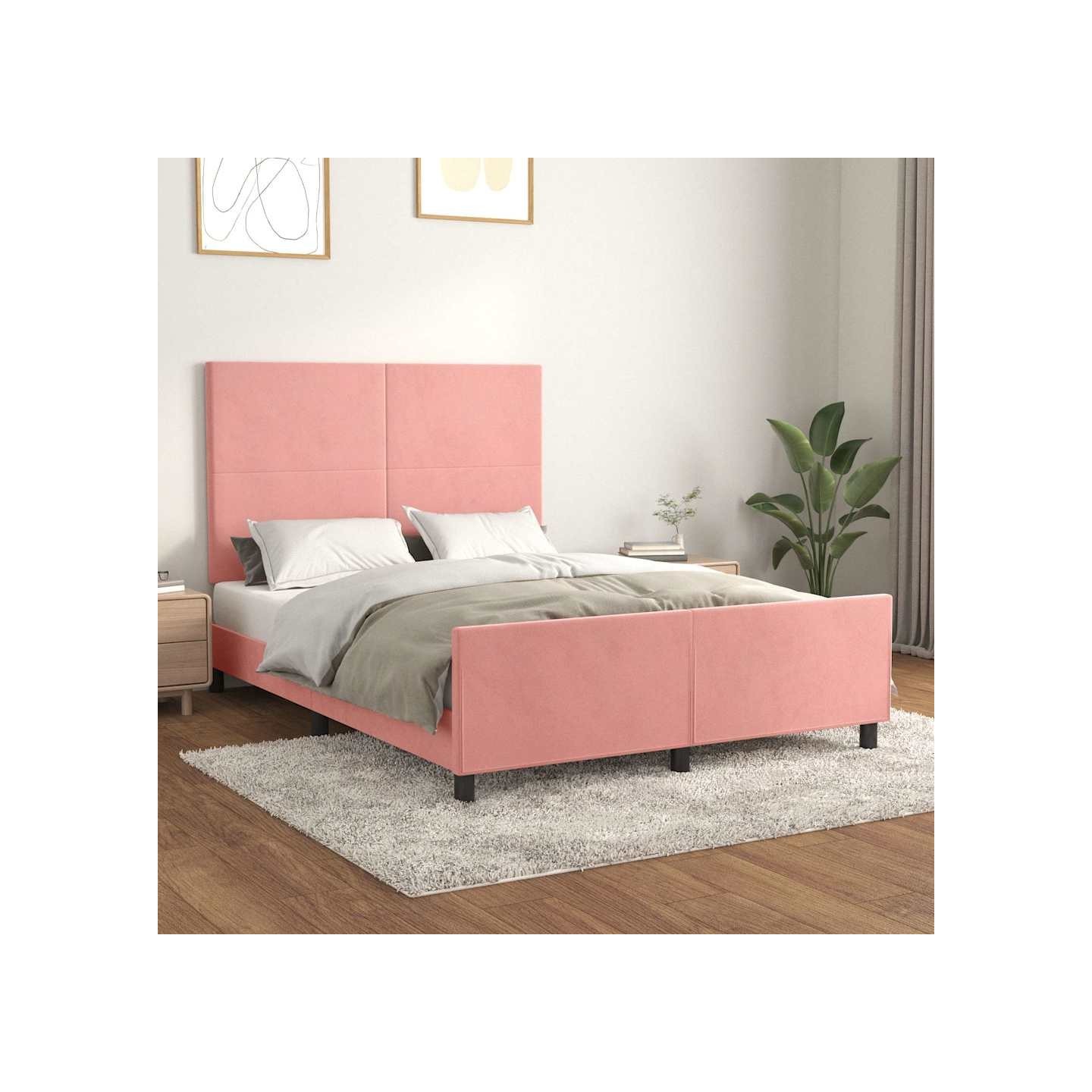 Cadre de lit sans matelas rose 140x200 cm velours